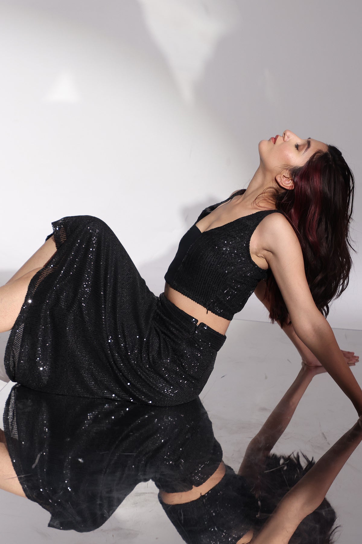 Deep Neck Cotton Linen Skirt Set