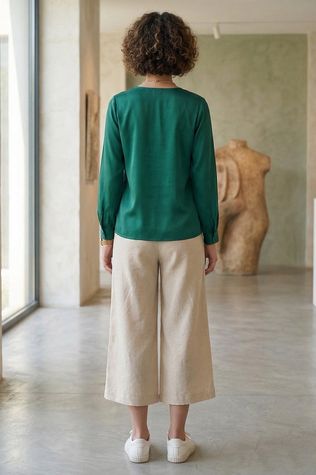 Cotton Linen Flare Beige Pant