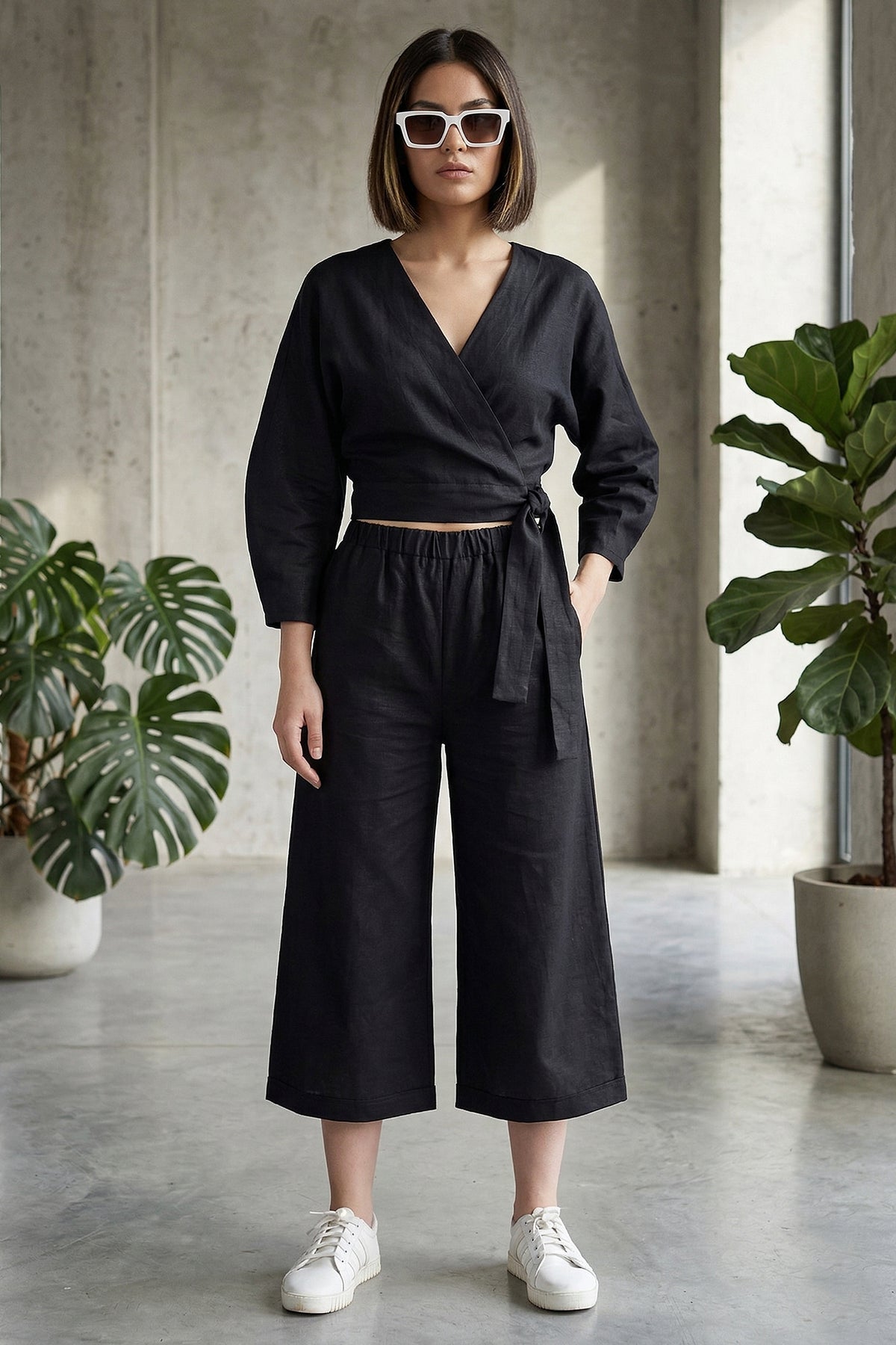 Buy Cotton Linen Flare Black Pant for women by Sneha B online available at scrollnshops