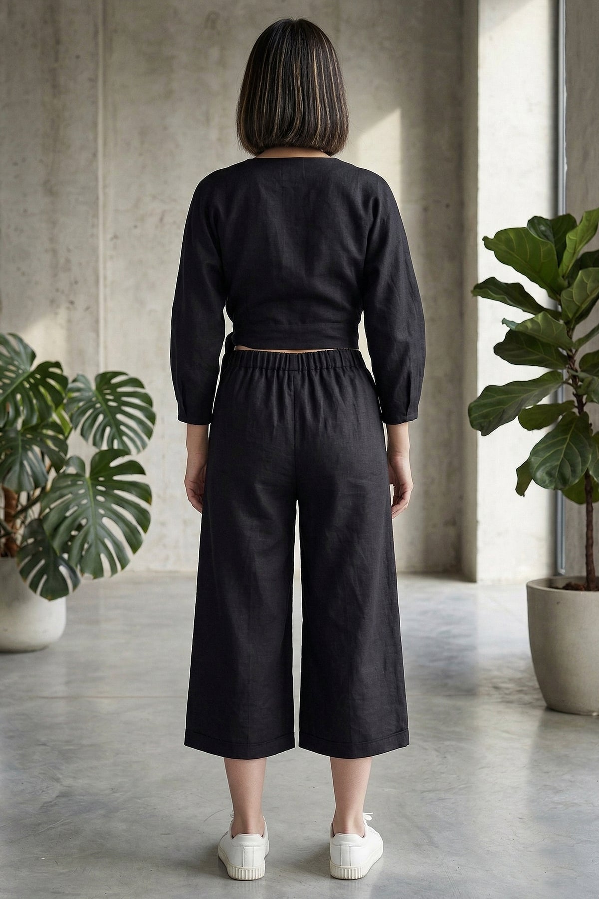 Cotton Linen Flare Black Pant