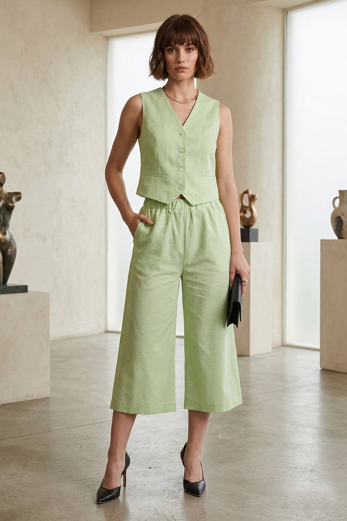 Buy Cotton Linen Flare Green Pant for women by Sneha B online available at scrollnshops