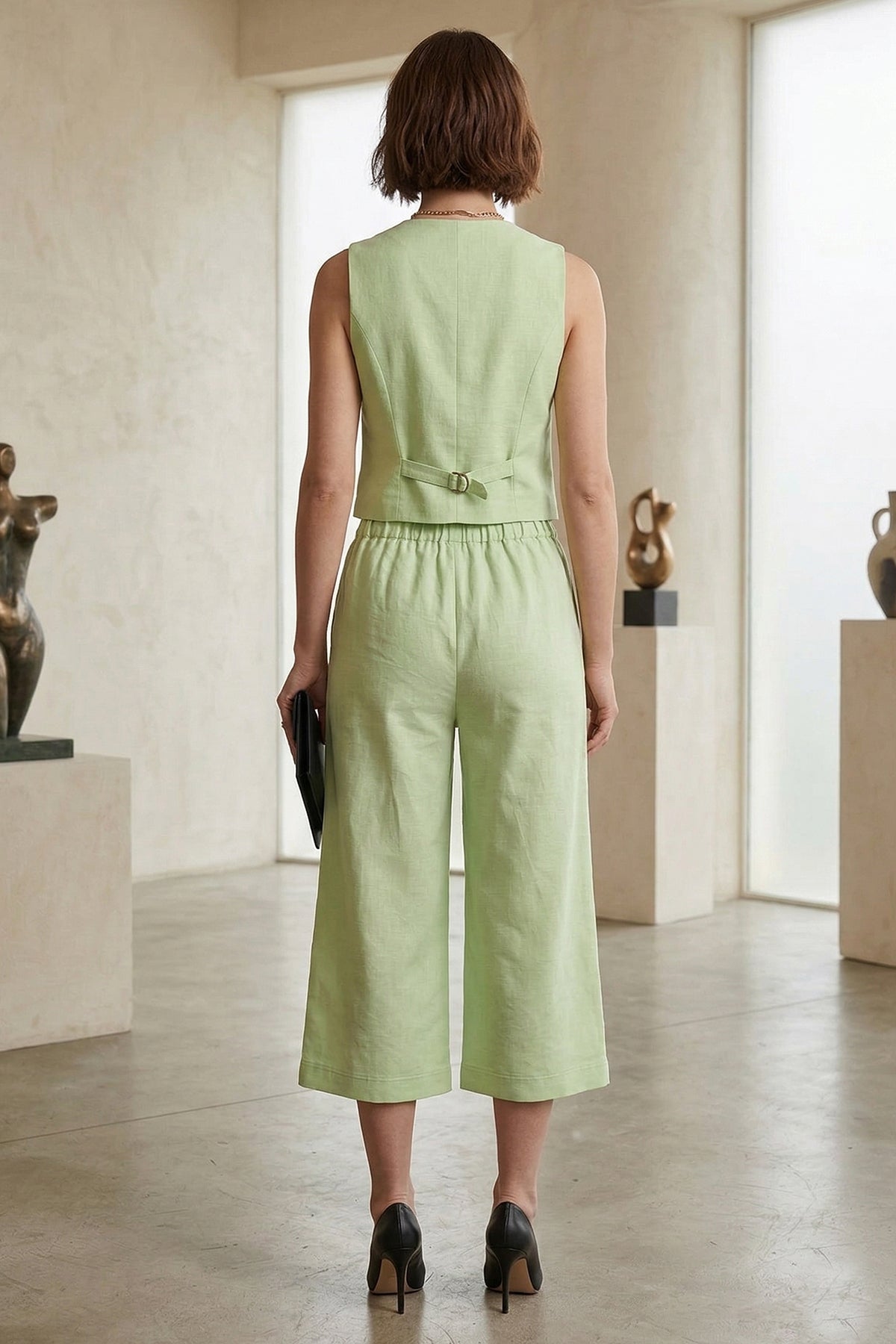 Cotton Linen Flare Green Pant