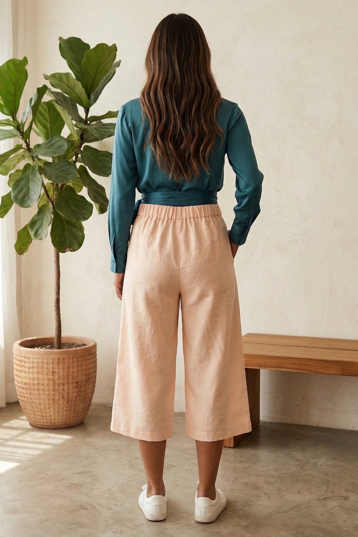 Cotton Linen Flare Peach Pant