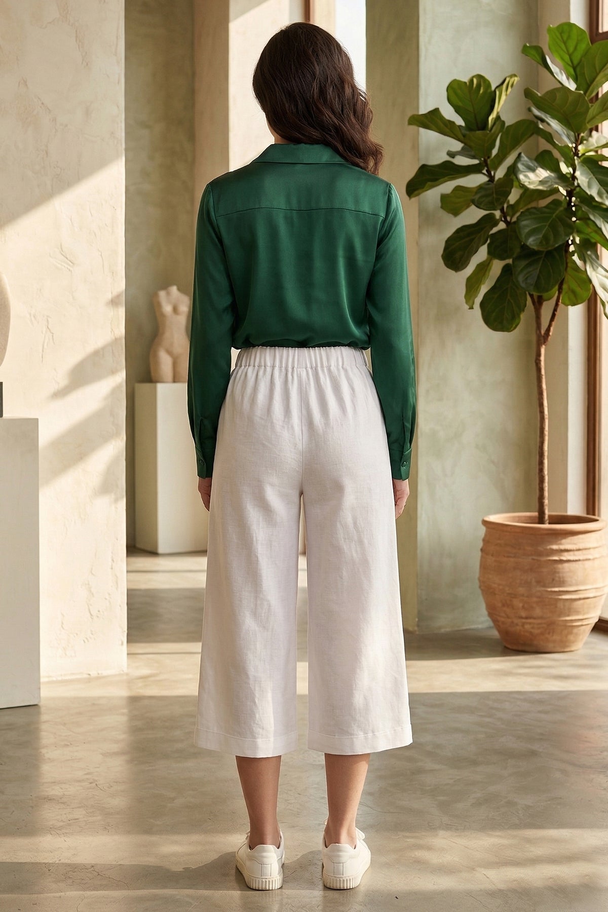Cotton Linen Flare White Pant
