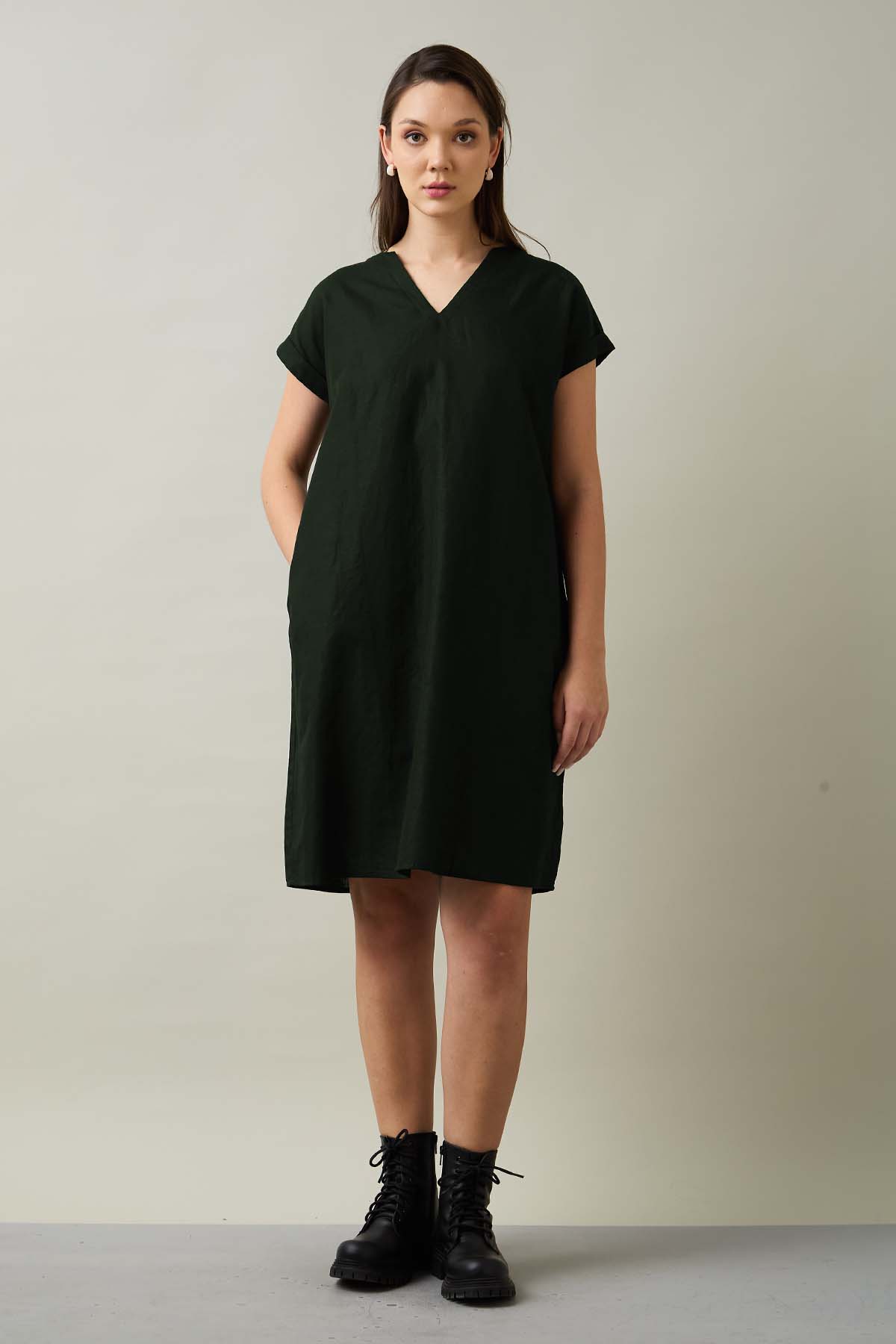 Buy Cotton Linen Green Mini Dress for Women by SNEHA B Designer online available at scrollnshops