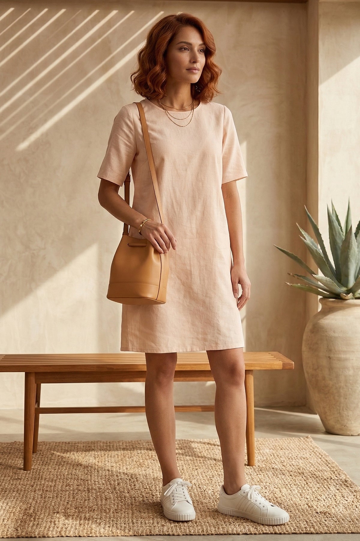 Buy Cotton Linen Peach Loose Dress for women by Sneha B online available at scrollnshops
