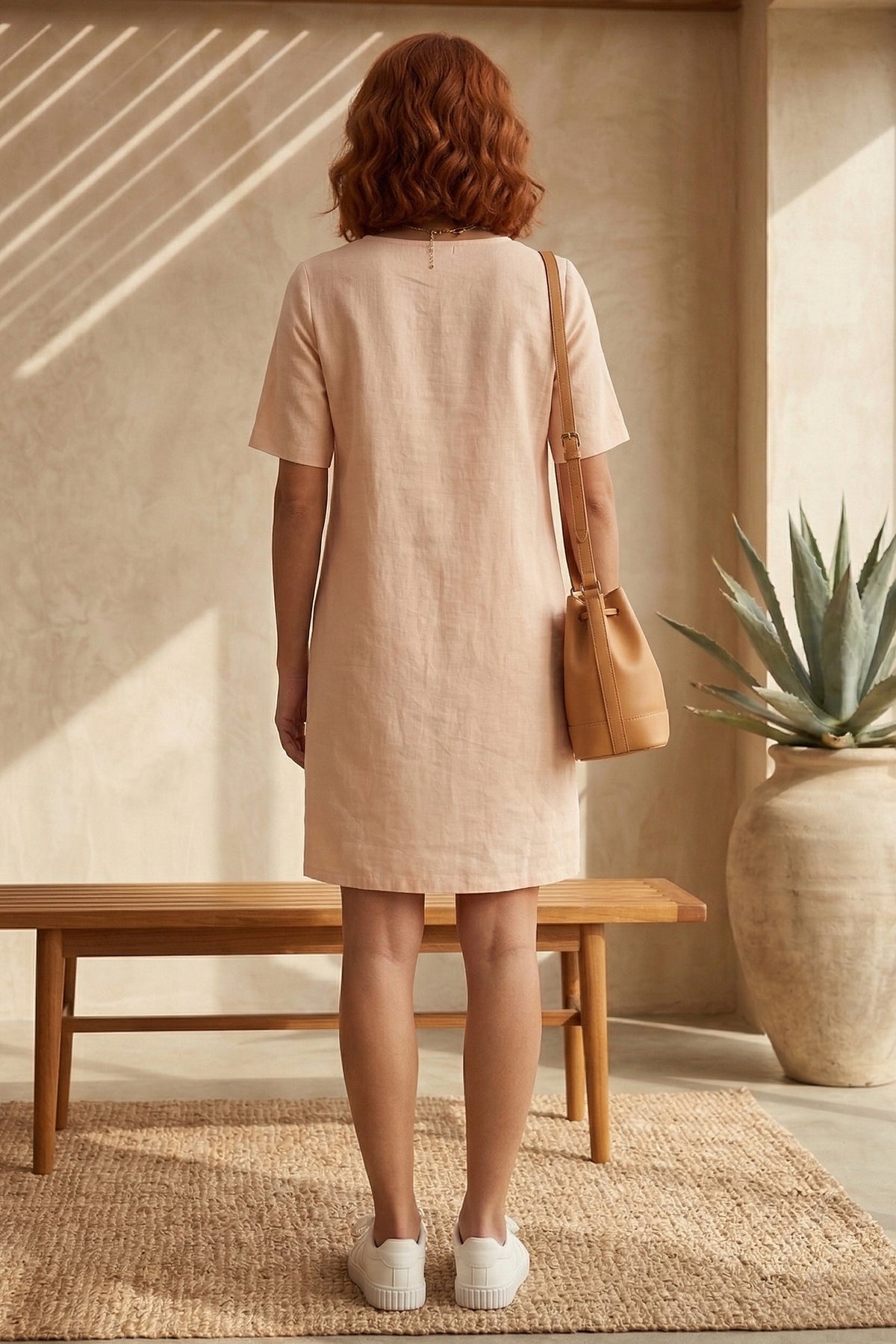 Cotton Linen Peach Loose Dress