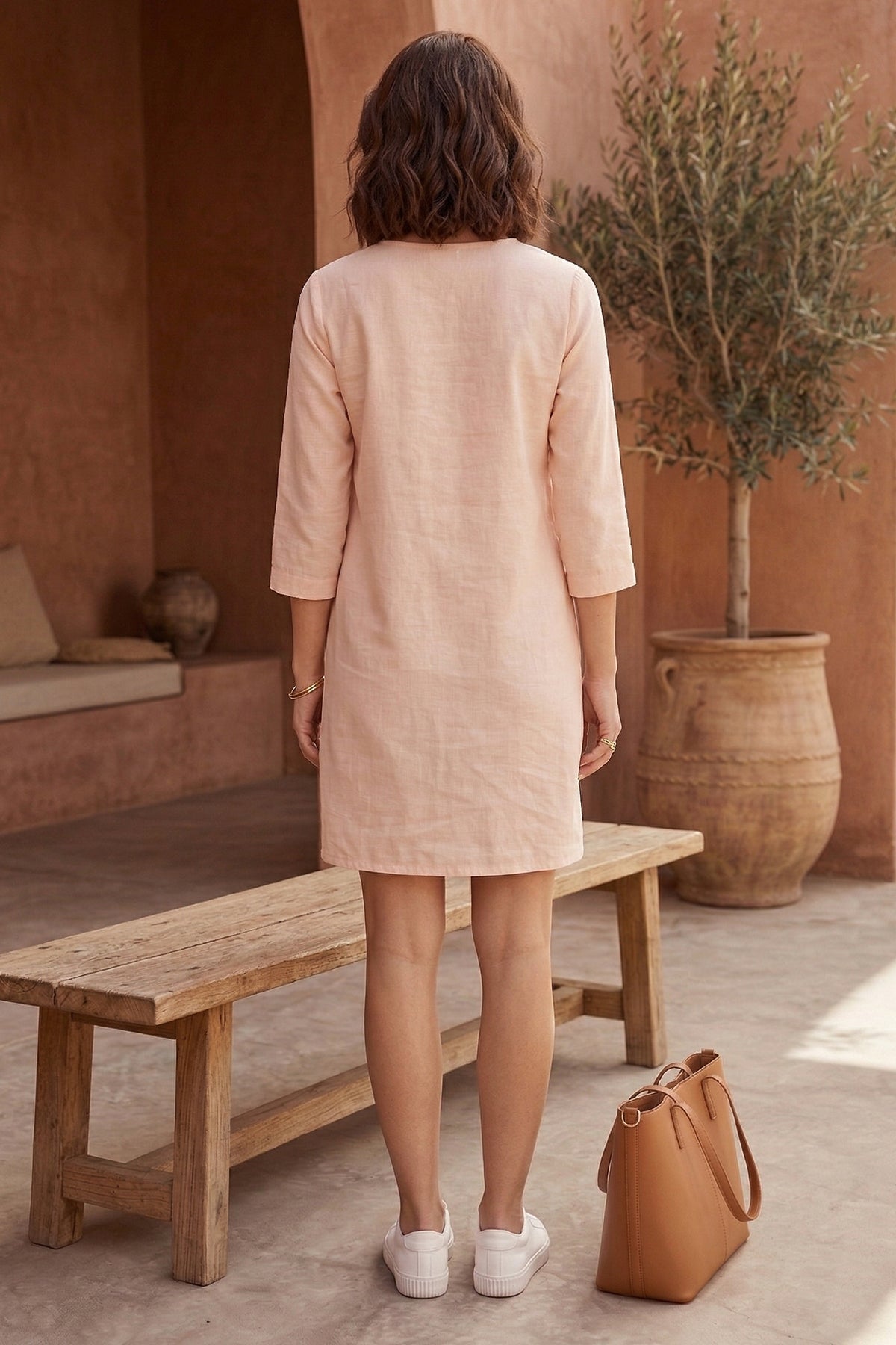 Cotton Linen Peach Mini Dress