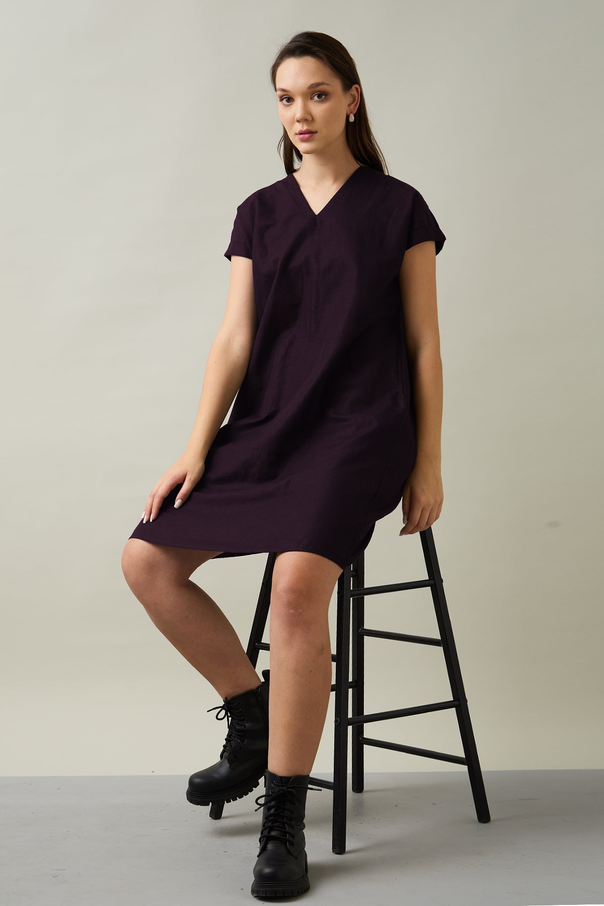 Buy Cotton Linen Plum Mini Dress for Women by SNEHA B Designer online available at scrollnshops