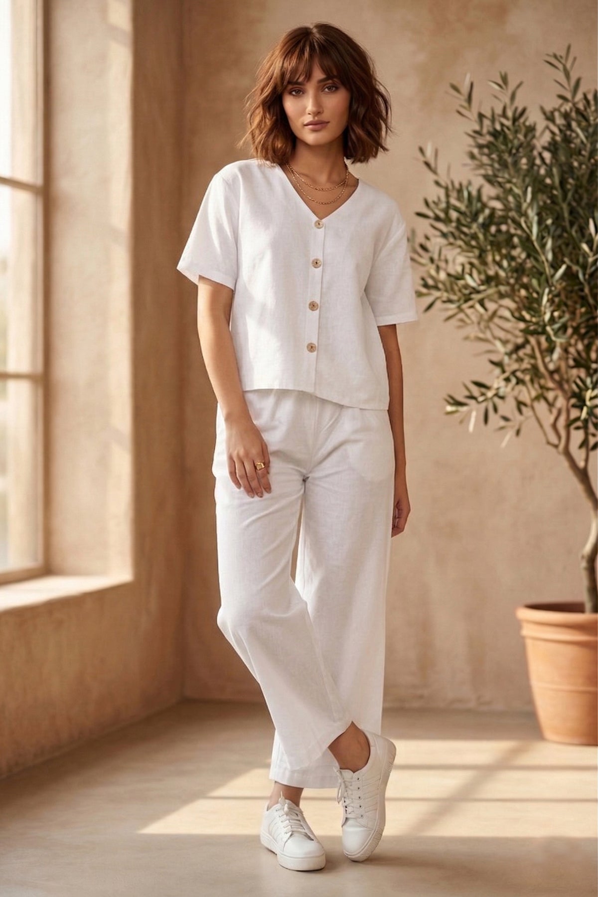 Buy Cotton Linen White Ankle Pant for women by Sneha B online available at scrollnshops