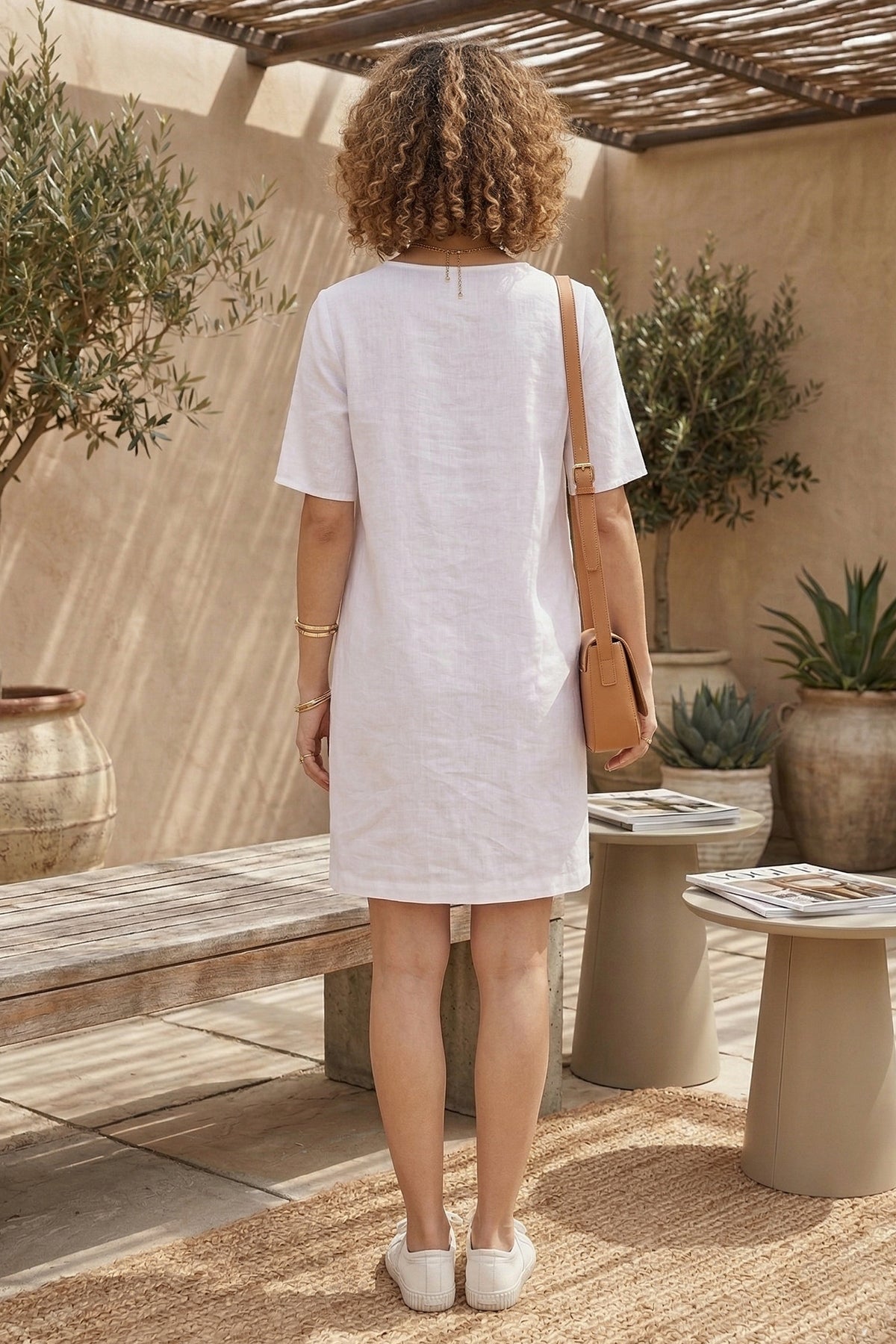 Cotton Linen White Loose Dress