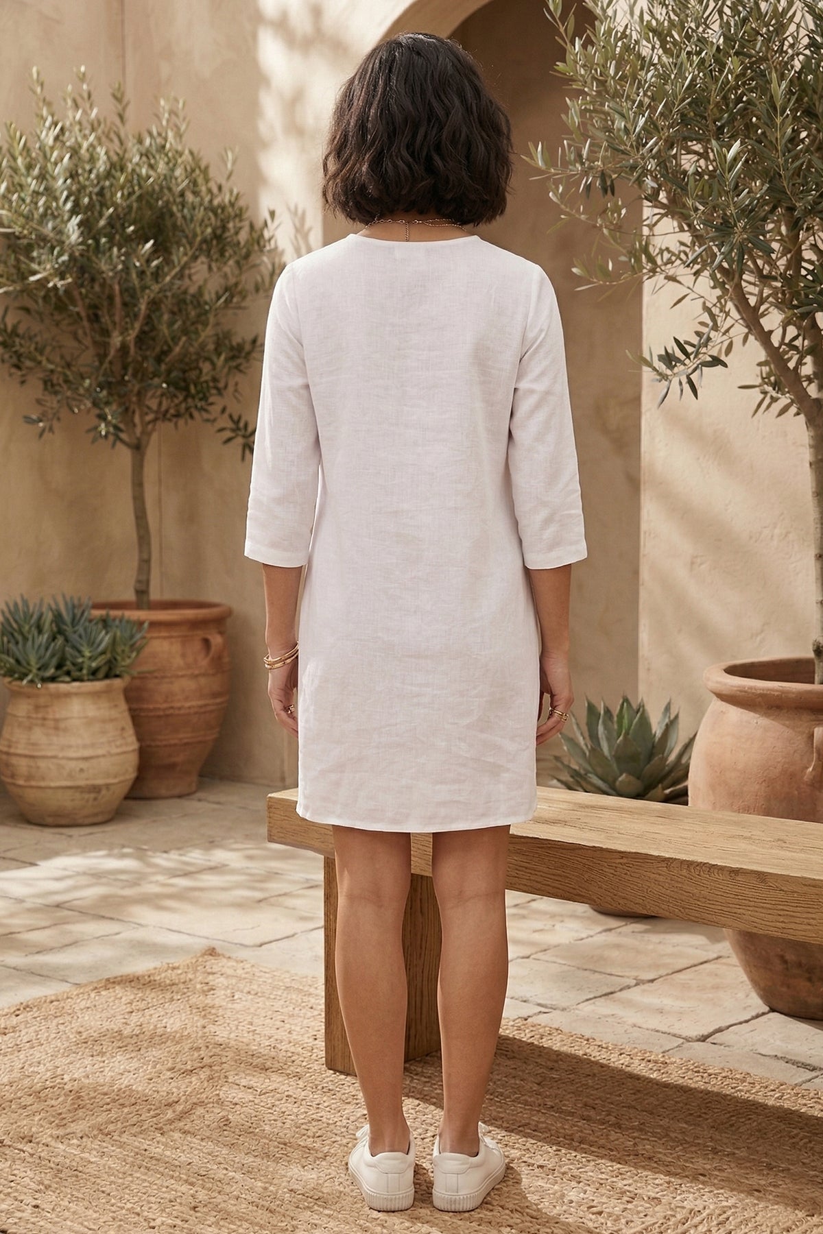 Cotton Linen White Mini Dress