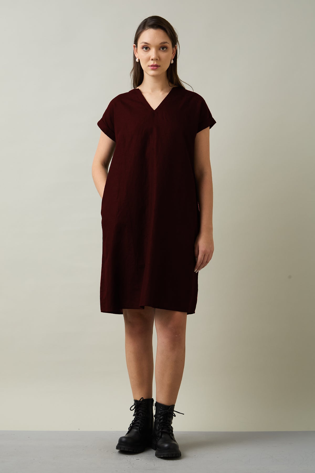 Buy Cotton Linen Wine Mini Dress for Women by SNEHA B Designer online available at scrollnshops