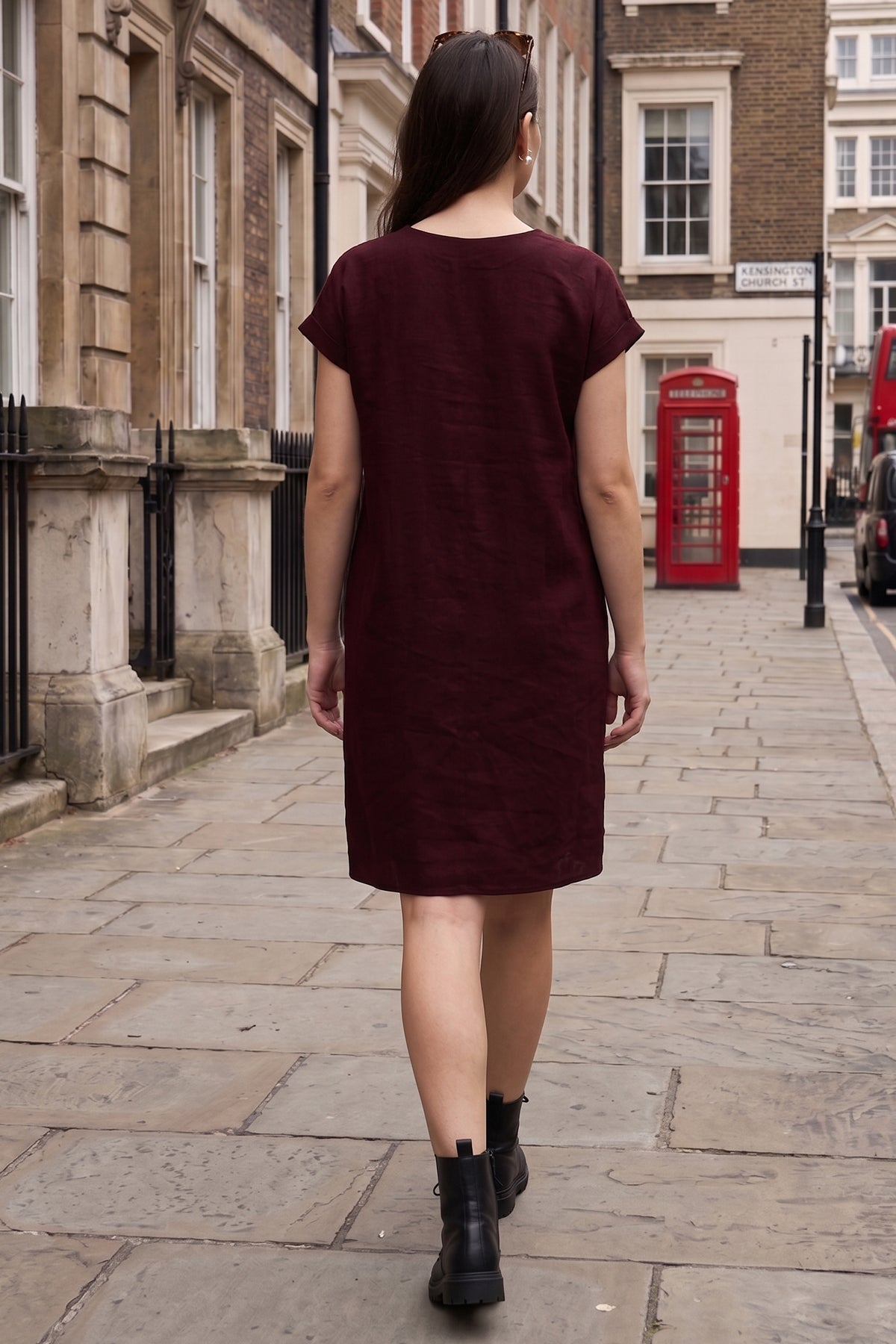 Mini Cotton Linen Wine Dress