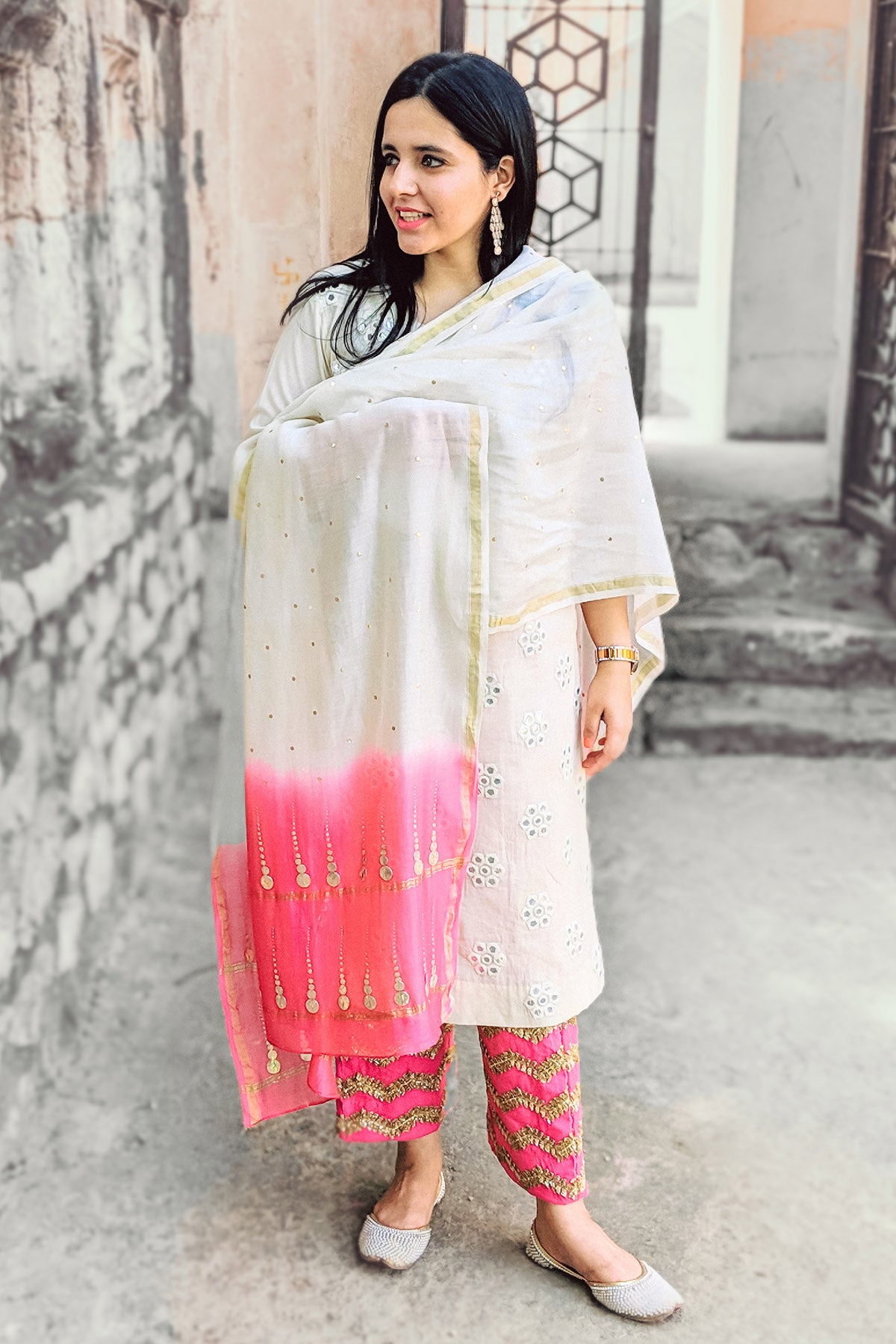 Cotton Mirror Work Kurta Set