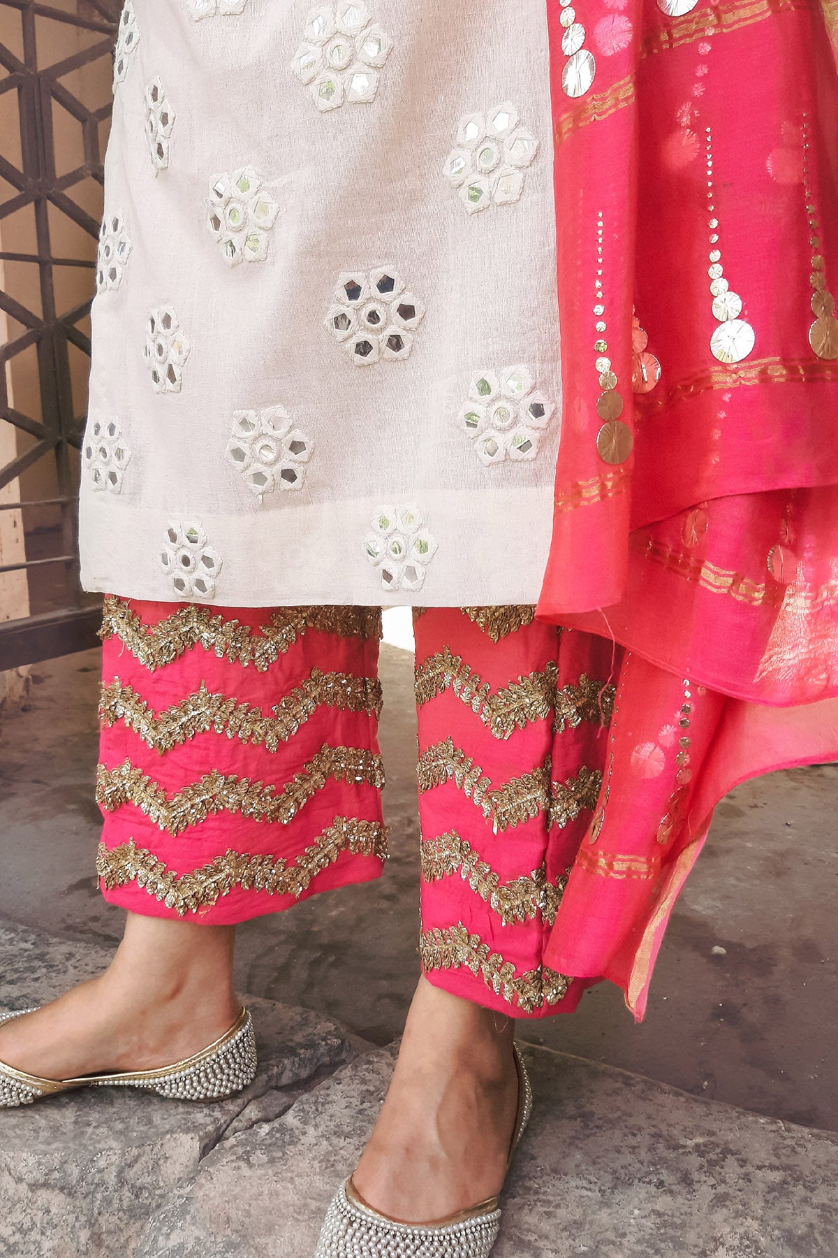 Cotton Mirror Work Kurta Set