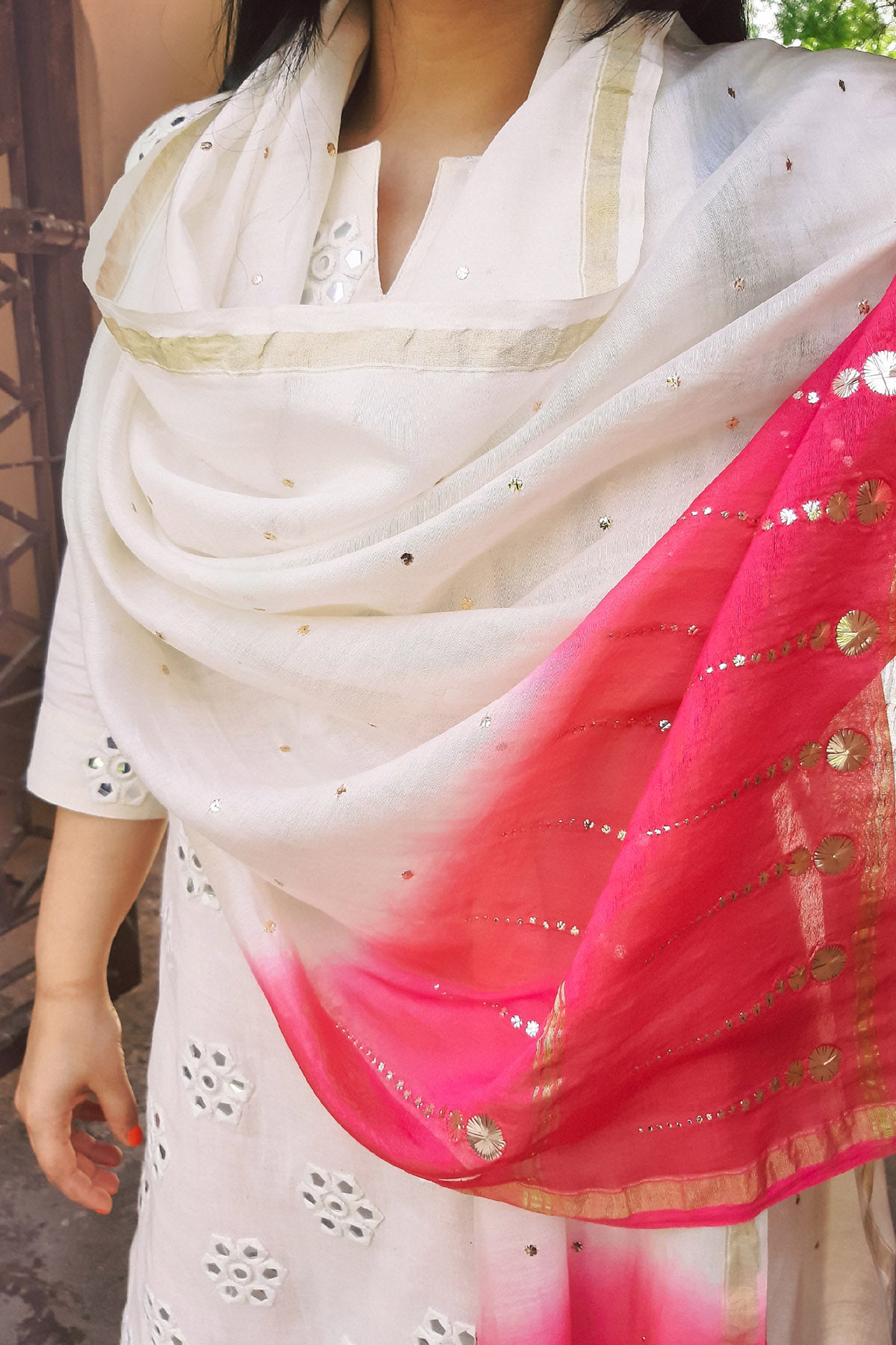 Cotton Mirror Work Kurta Set