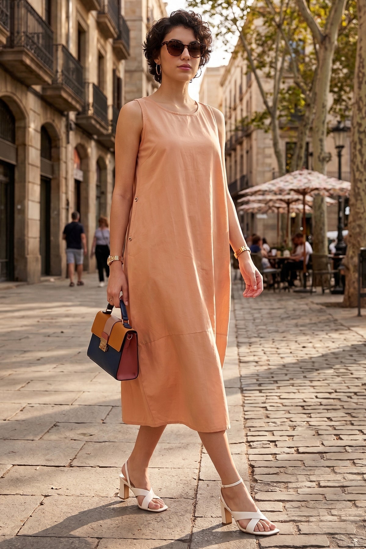 Buy Cotton Peach Sleeveless Dress for women by Sneha B online available at scrollnshops