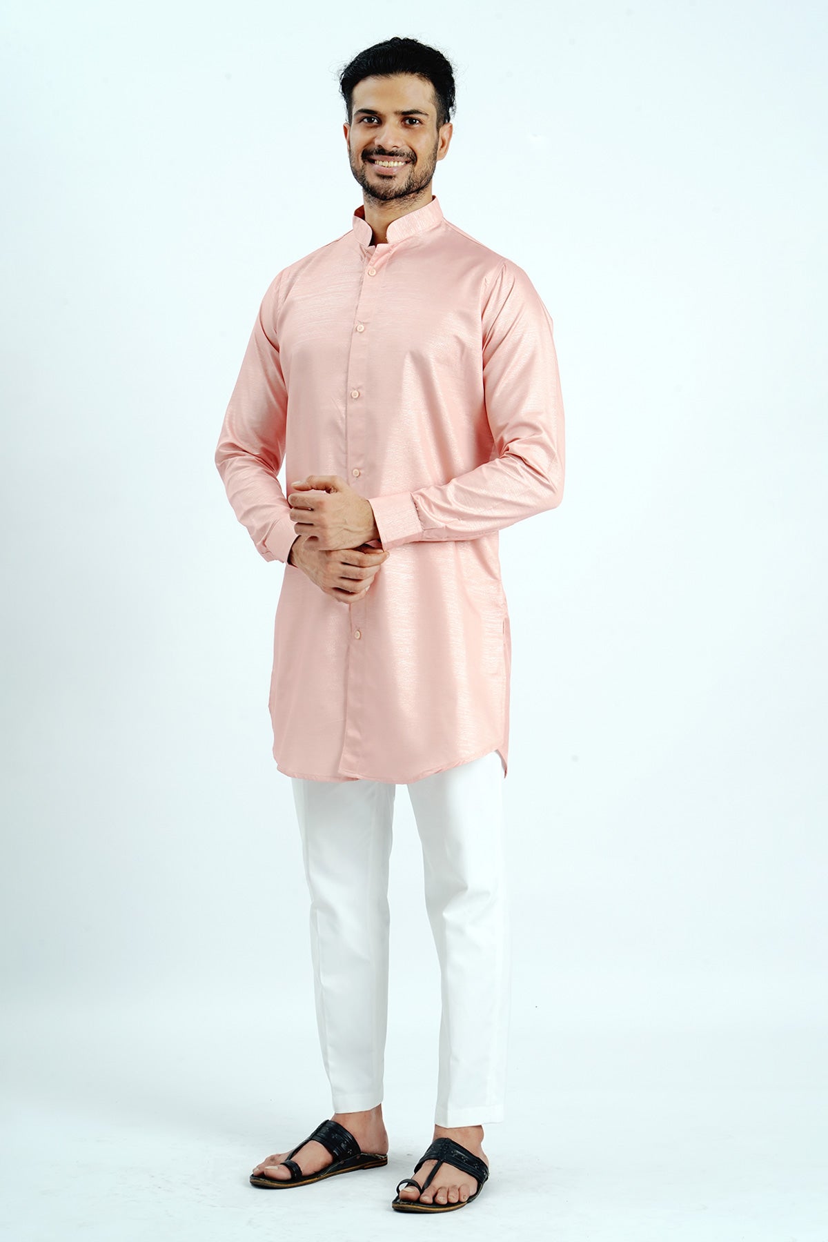 Cotton Peach Zari Work Kurta