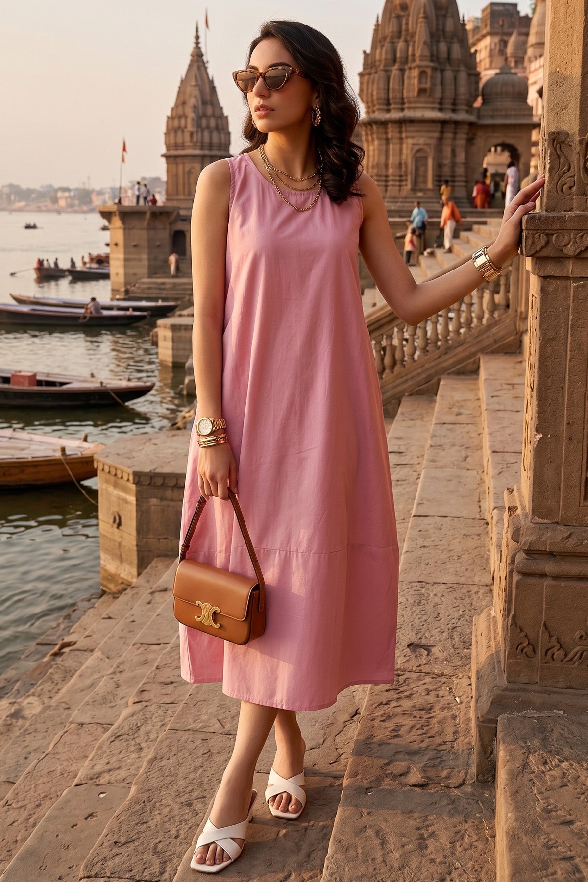 Buy Cotton Pink Sleeveless Dress for women by Sneha B online available at scrollnshops