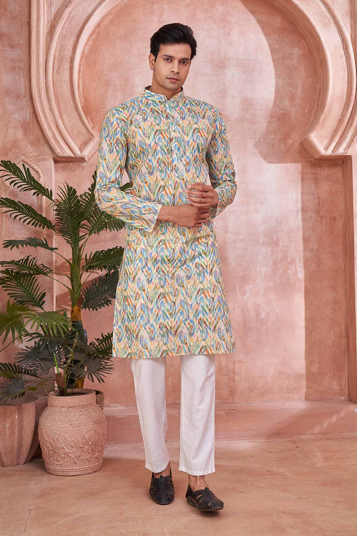 Buy Cotton Printed Multicolor Kurta by SNEHA B - Men for online at ScrollnShops