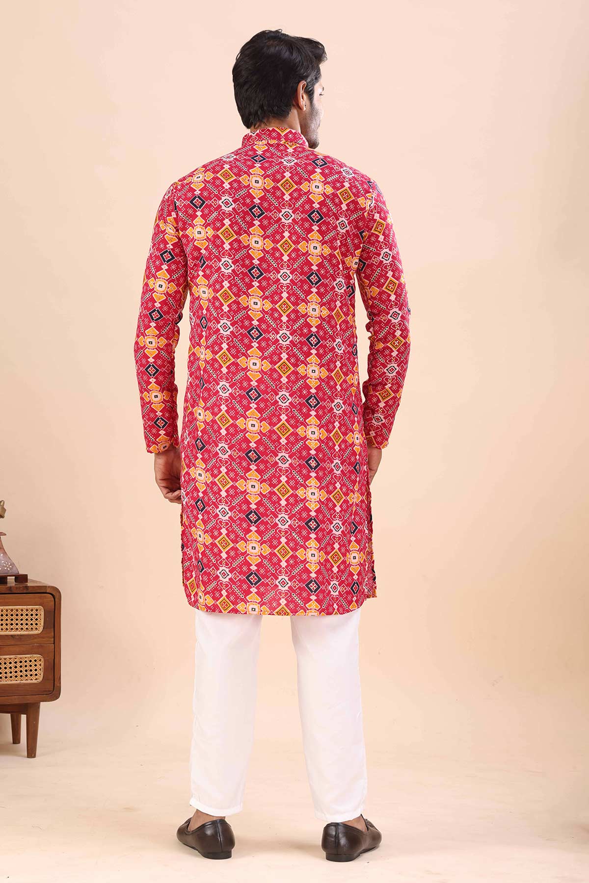 Cotton Rani Print Collar Kurta