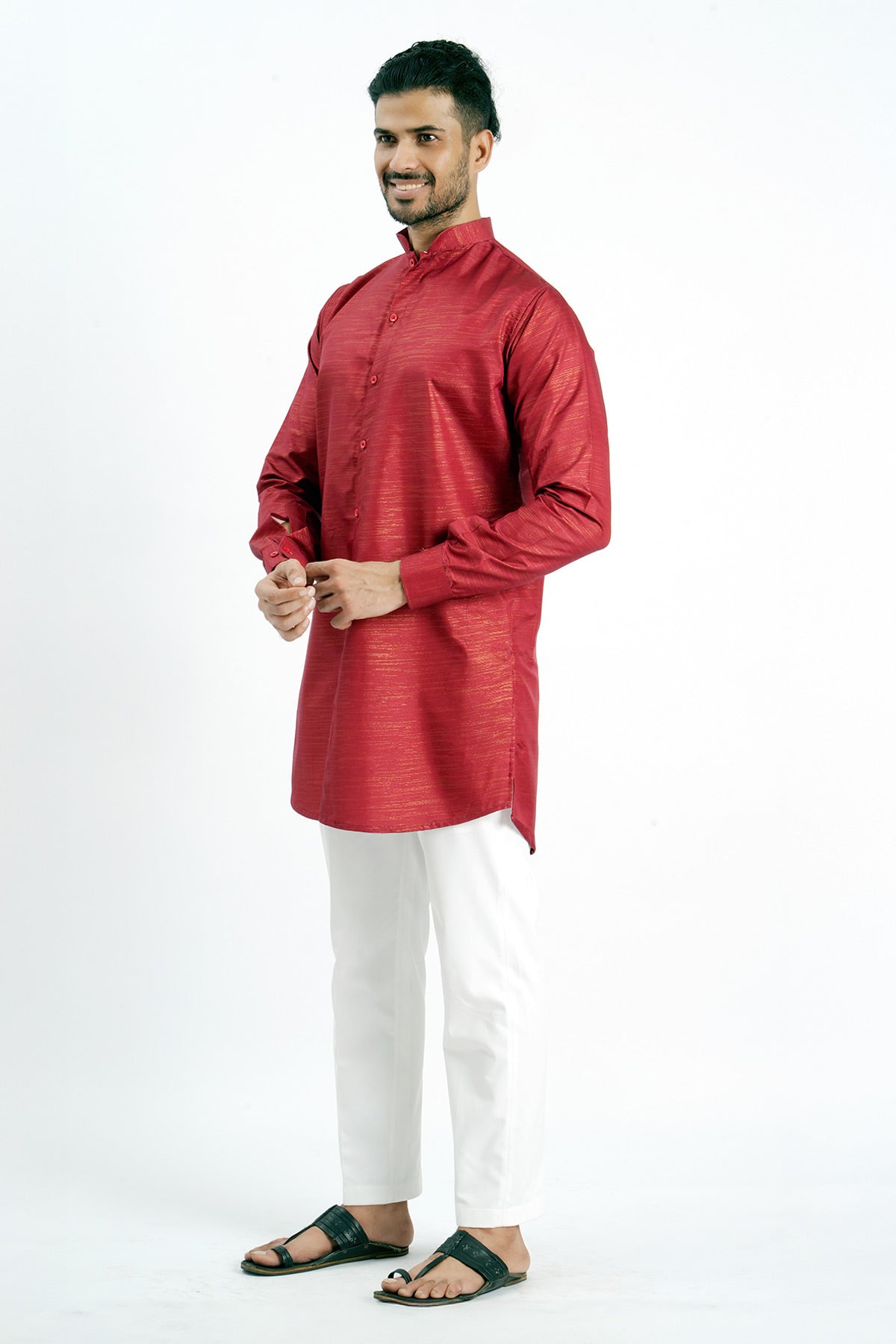 Cotton Red Zari Detailed Kurta