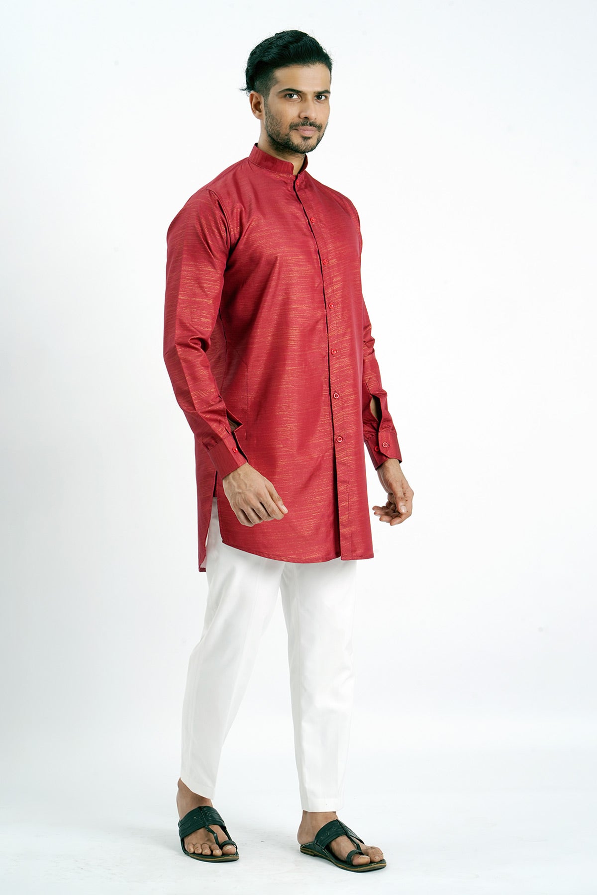 Cotton Red Zari Detailed Kurta