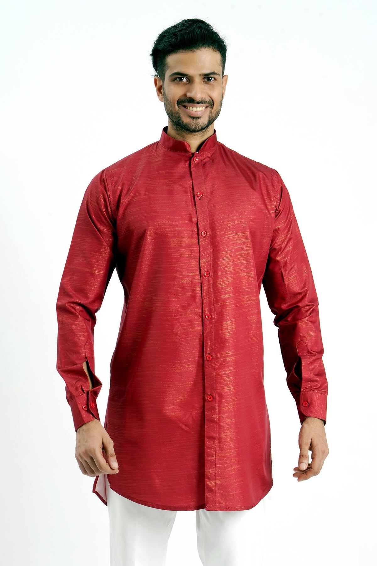 Buy Cotton Red Zari Detailed Kurta for men by Aastha Fashion online available at scrollnshops
