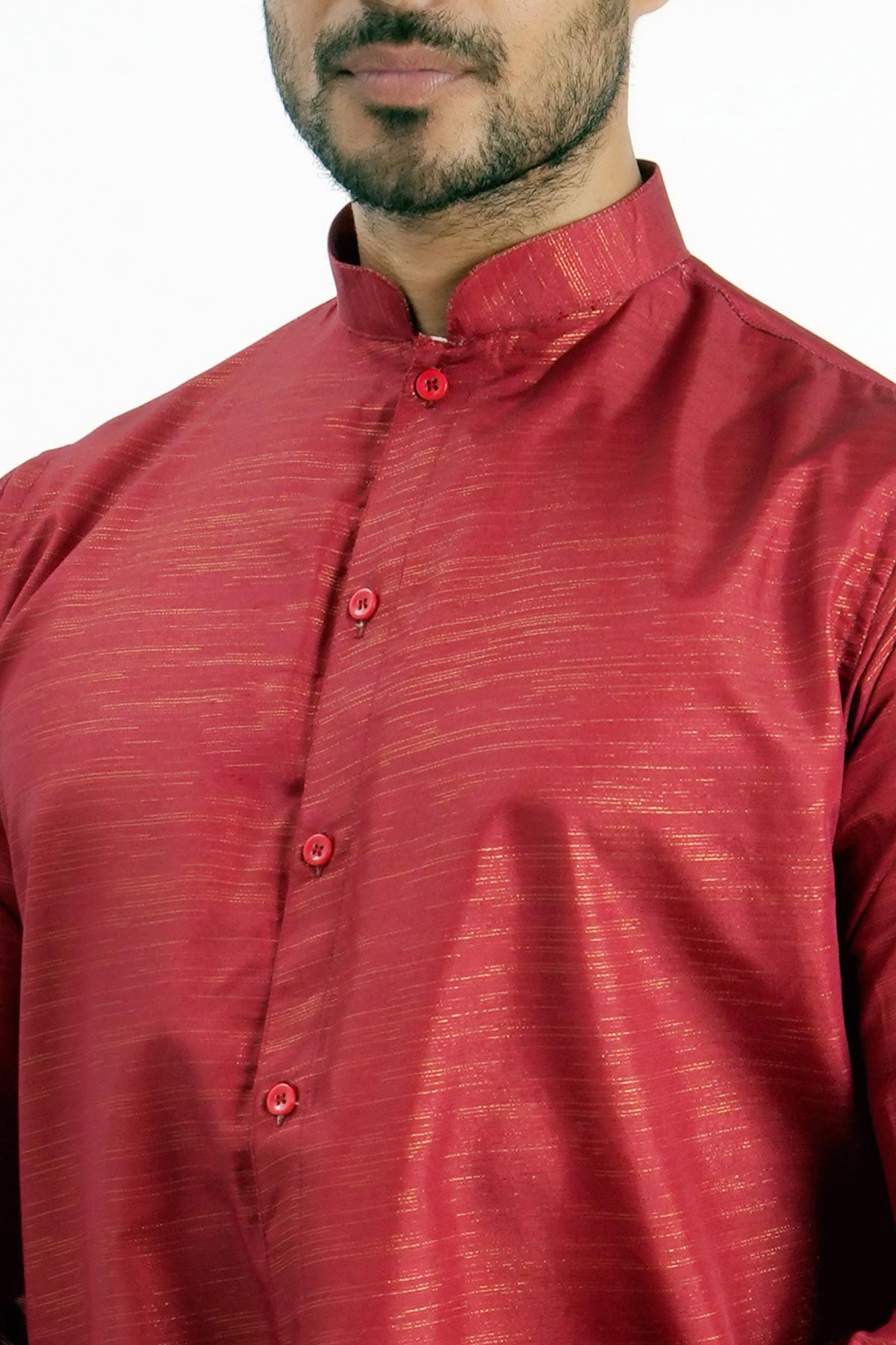Cotton Red Zari Detailed Kurta