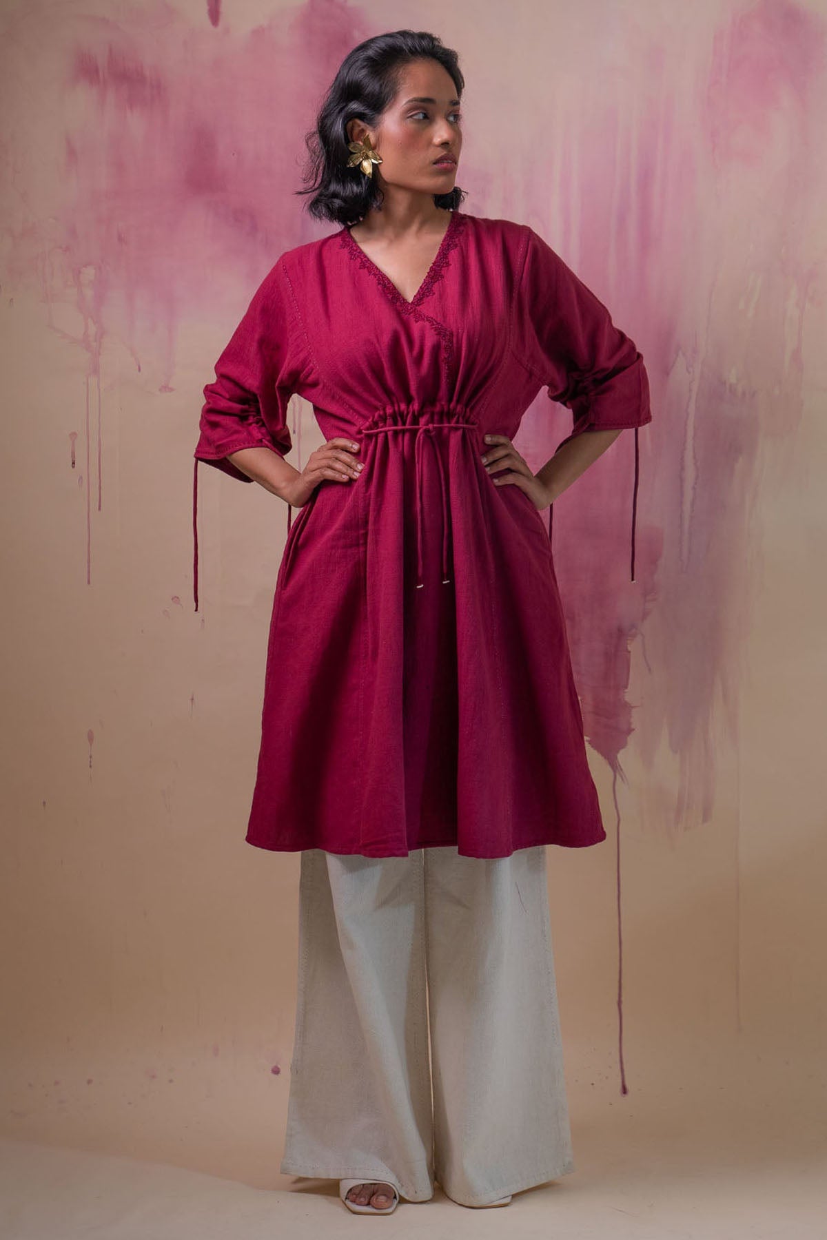 Buy Designer Cotton Ruched Dress & Pant Set By Lafaani