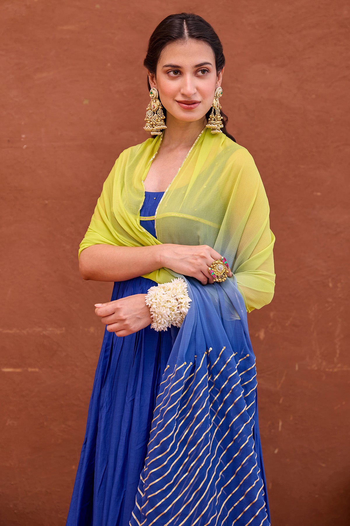 Cotton Silk Blue Anarkali Set