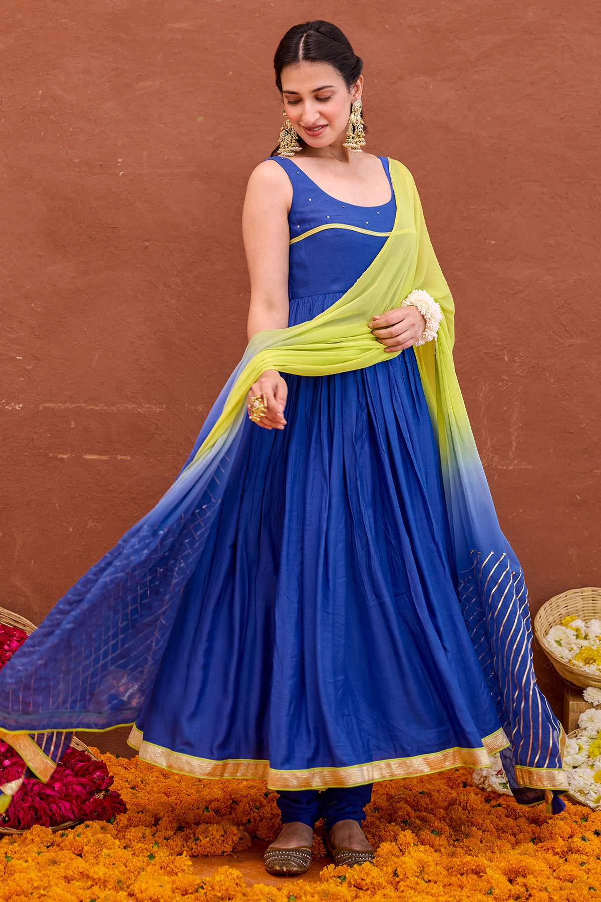Cotton Silk Blue Anarkali Set