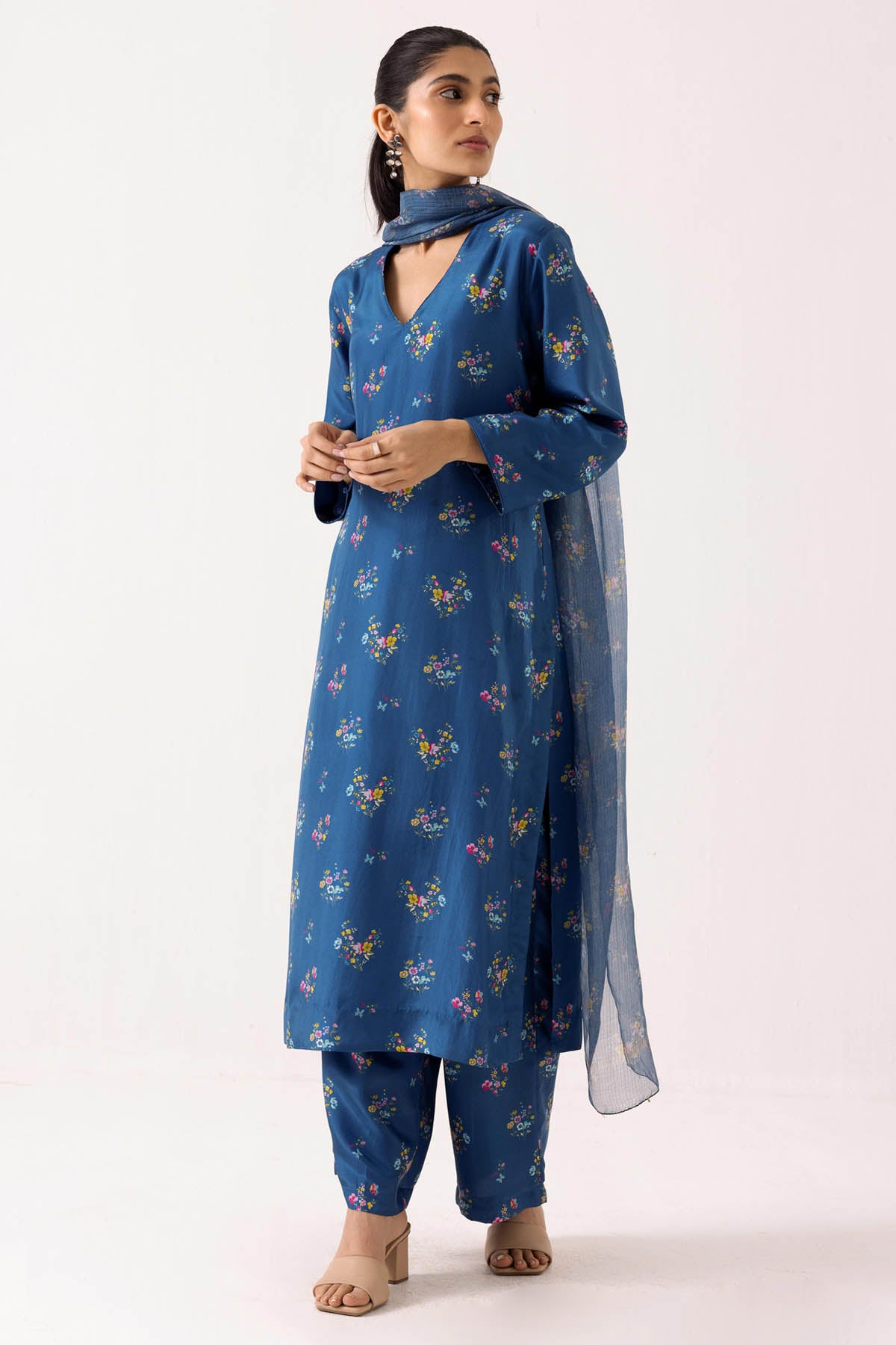 Cotton Silk Blue Palazzo Set