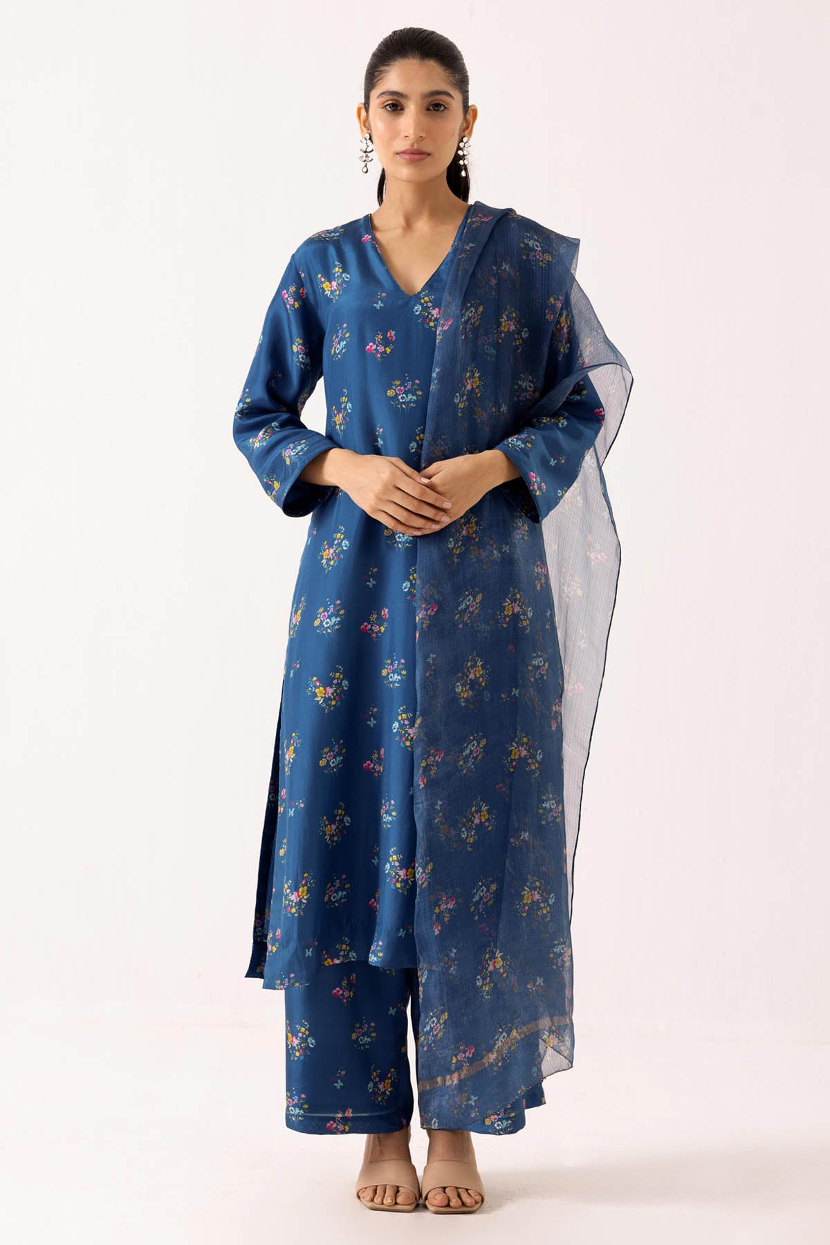 Buy Designer Cotton Silk Blue Palazzo Set Online at ScrollnShops