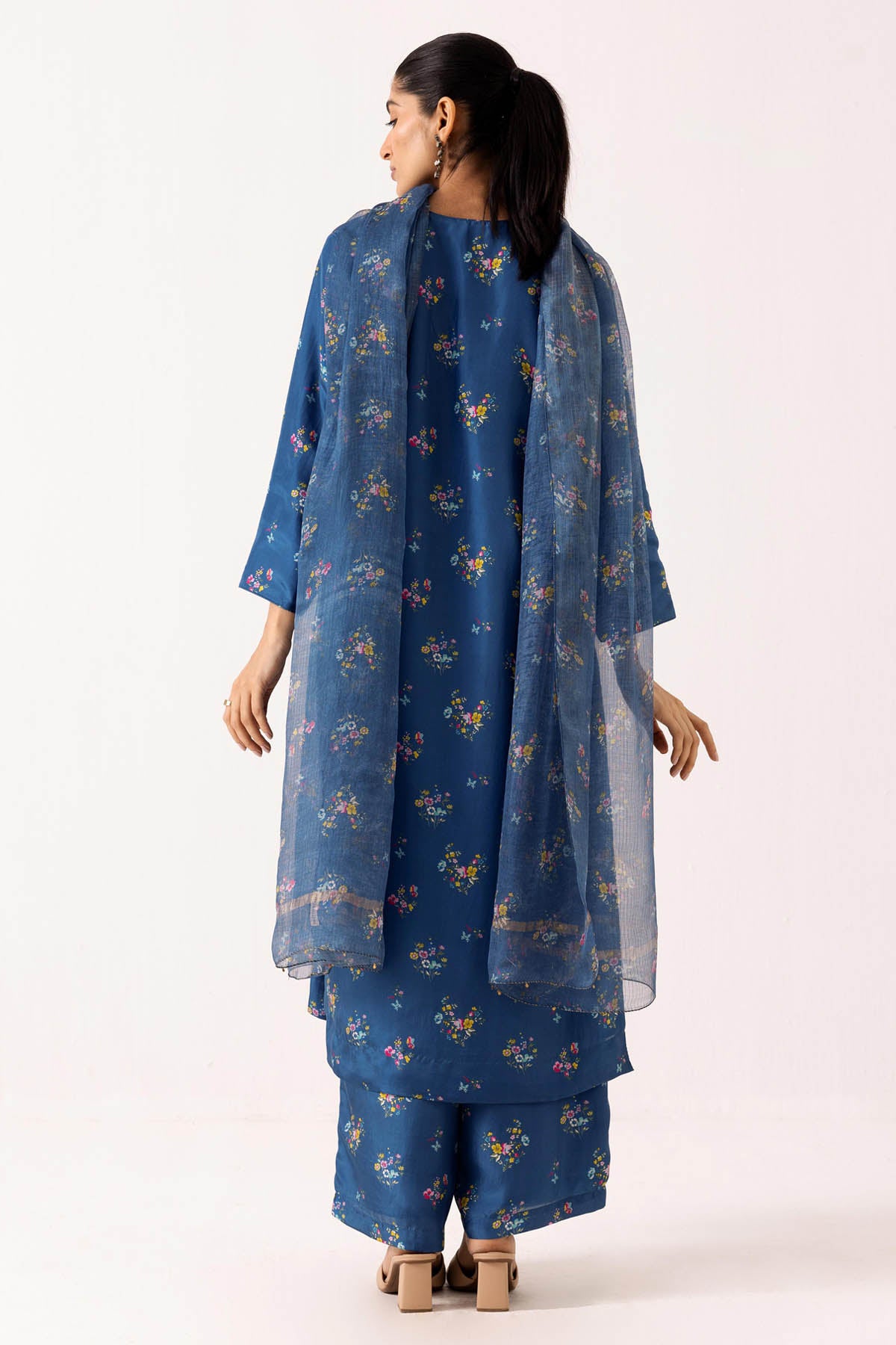 Cotton Silk Blue Palazzo Set