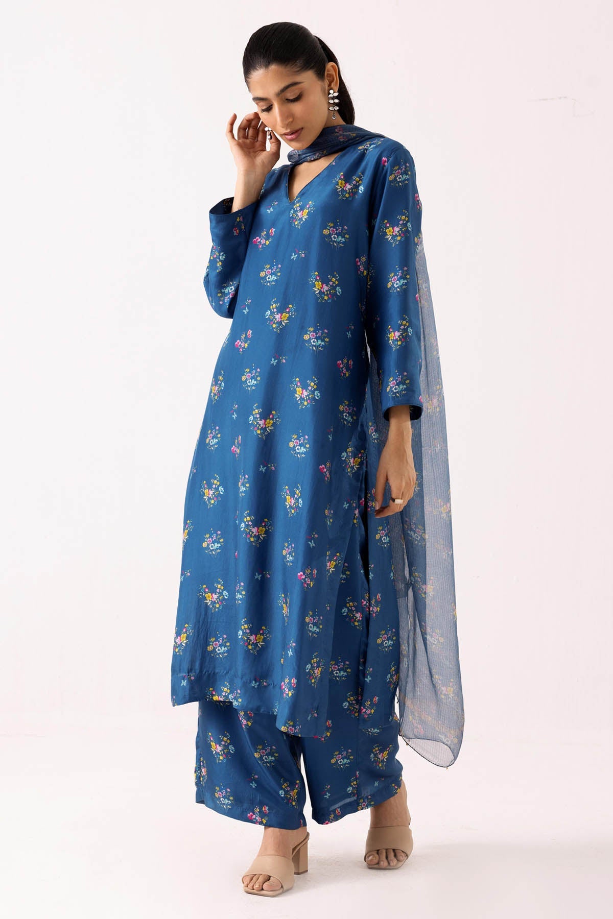 Label Shreya Sharma Cotton Silk Blue Palazzo Set for women online at ScrollnShops