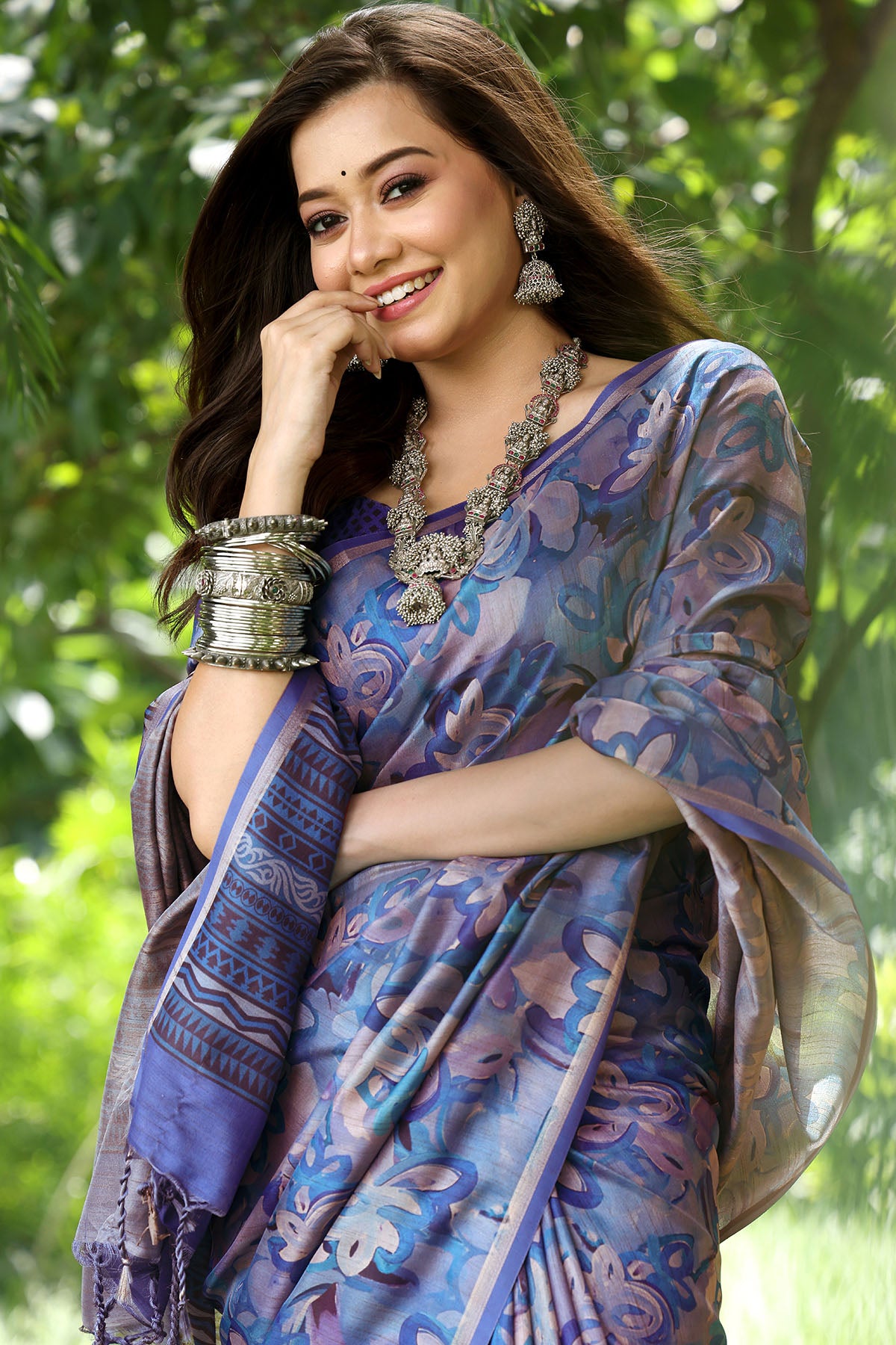 Cotton Silk Blue Printed Saree