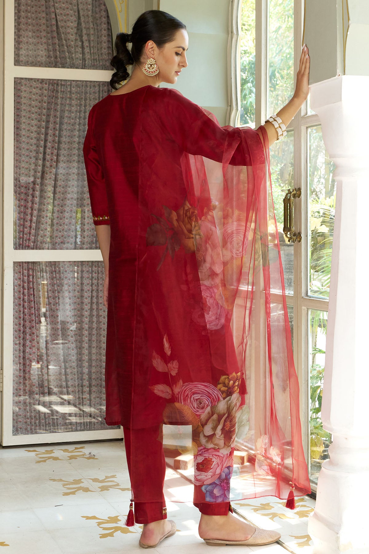Cotton Silk Maroon Kurta Set