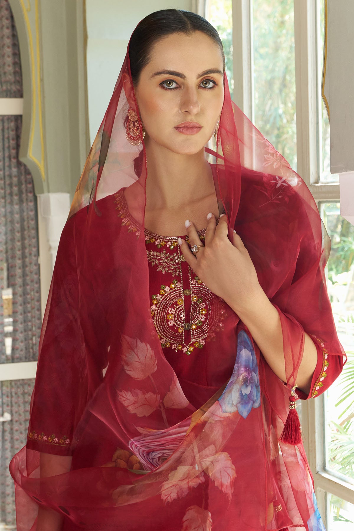 Cotton Silk Maroon Kurta Set