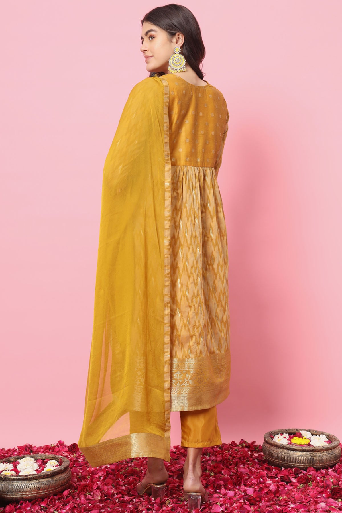 Cotton Silk Mustard Kurta Set