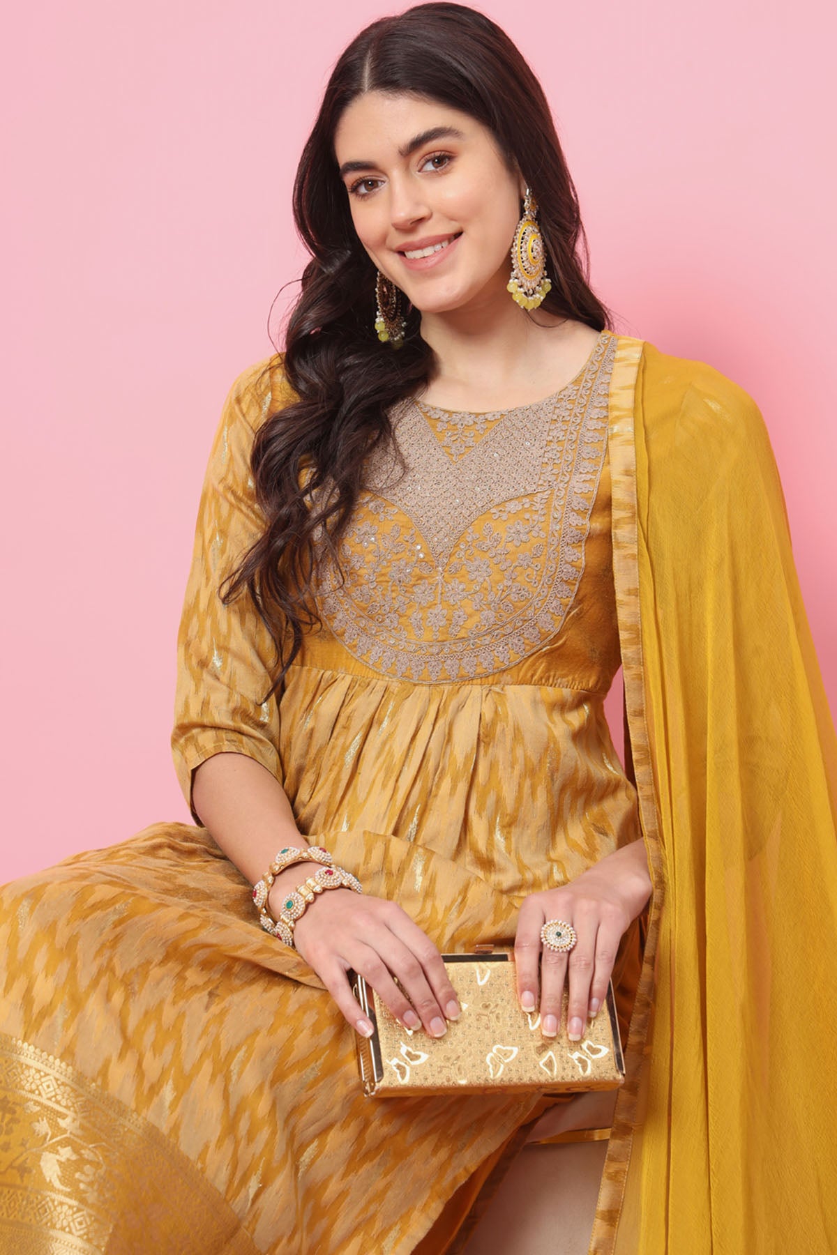Cotton Silk Mustard Kurta Set