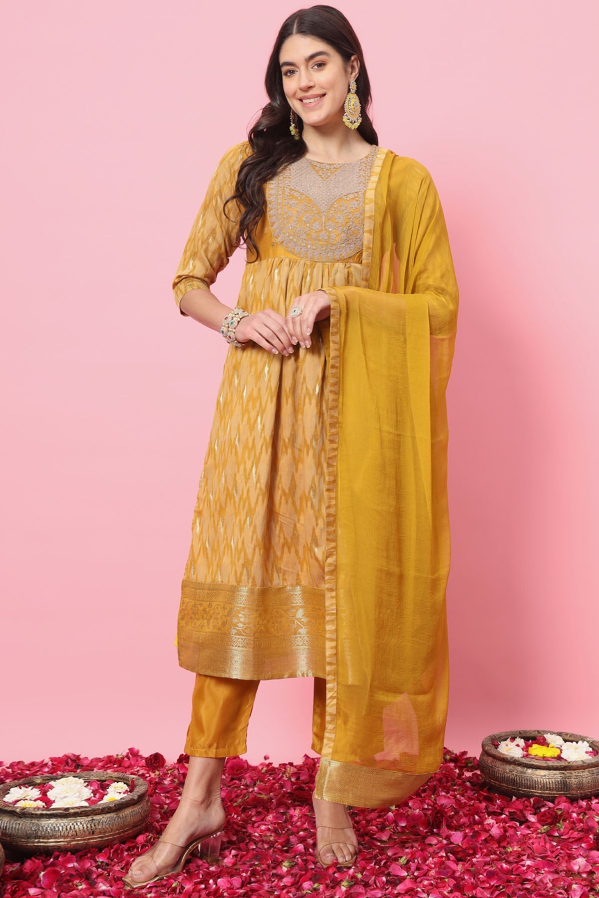 Buy Cotton Silk Mustard Kurta Set for women by Aastha Fashion online available at scrollnshops