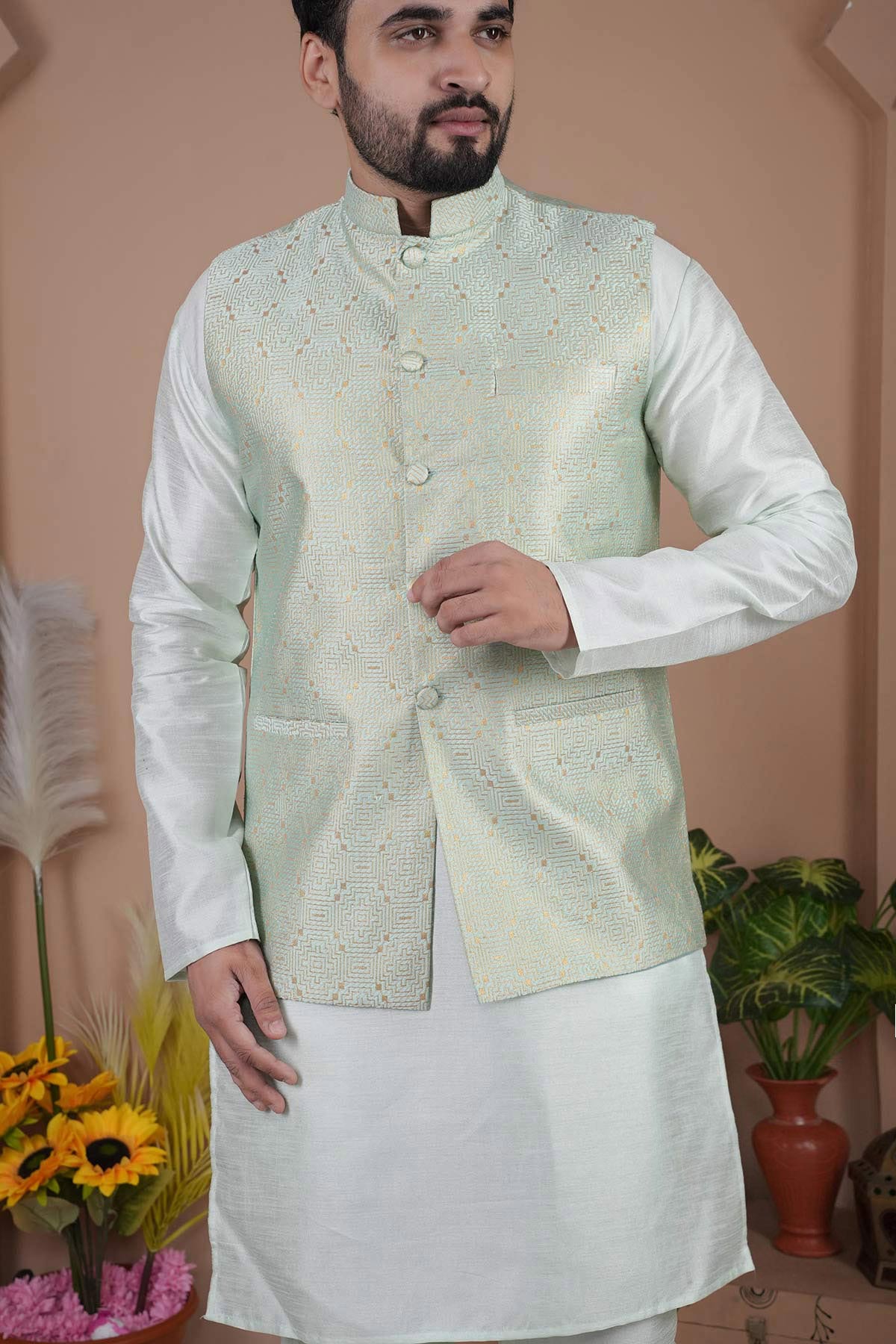 Cotton Silk Pista Bundi Jacket