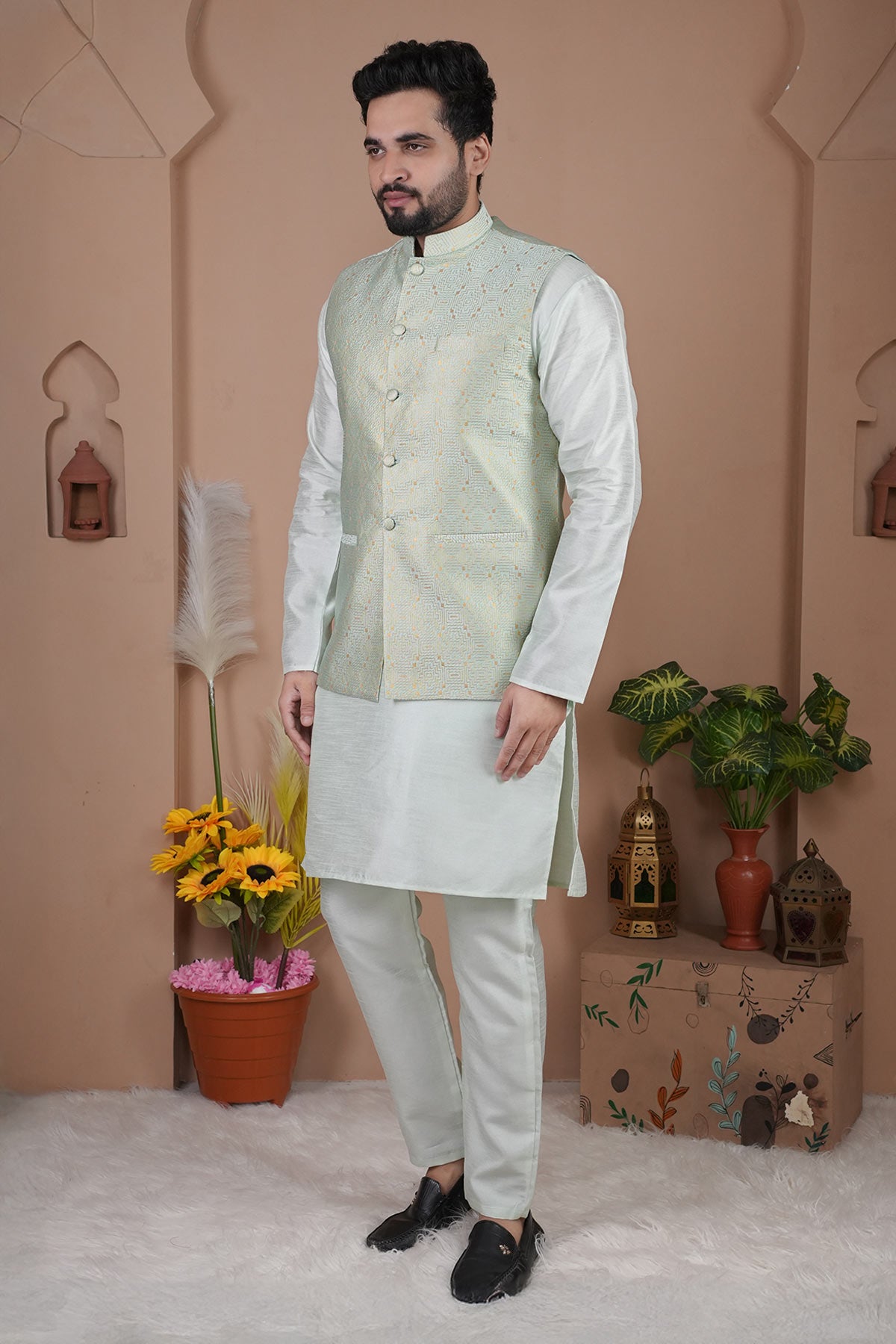 Cotton Silk Pista Bundi Jacket