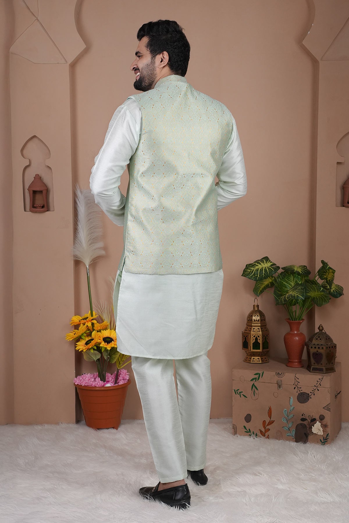 Cotton Silk Pista Bundi Jacket