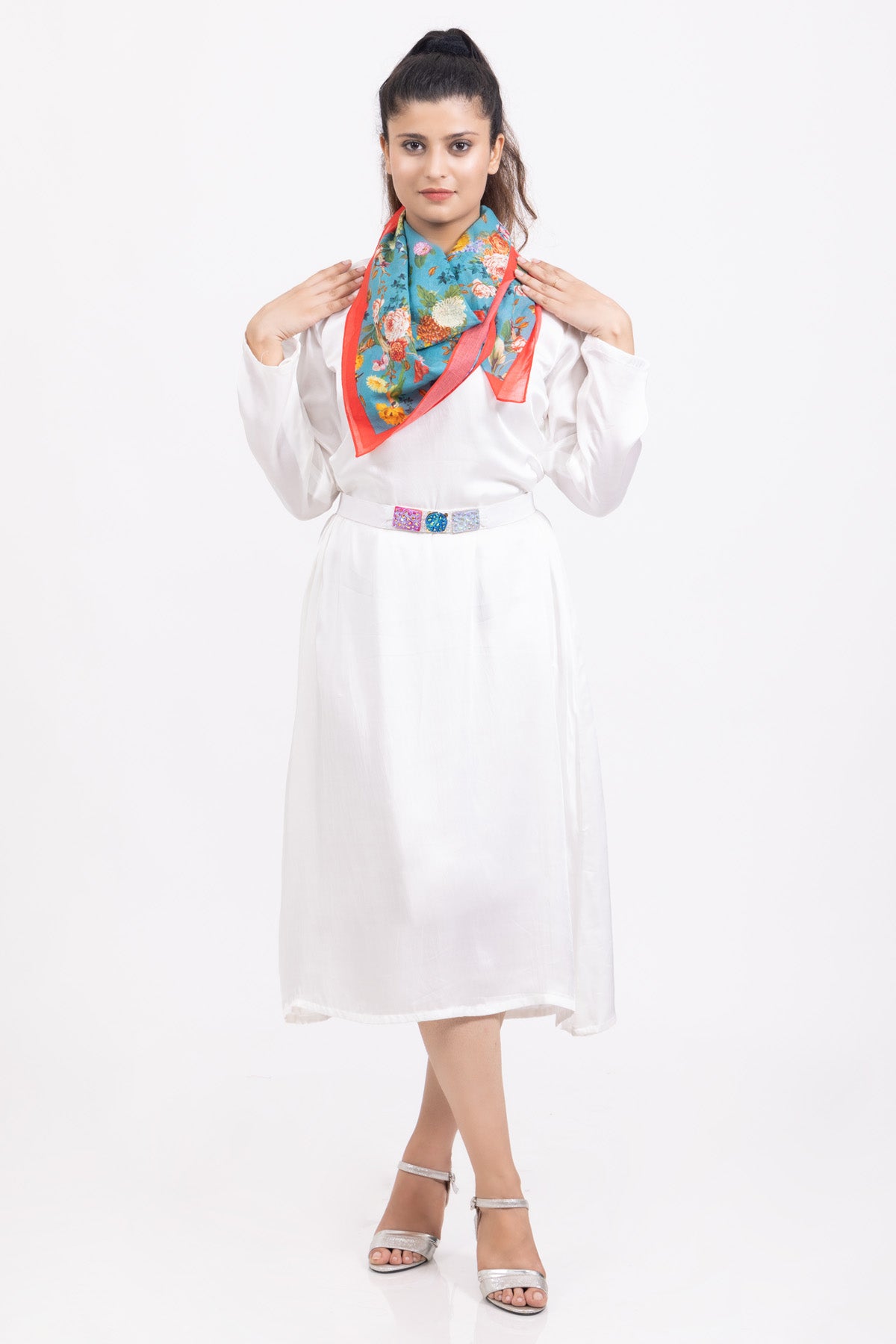 Cotton Silk Printed Blue Scarf