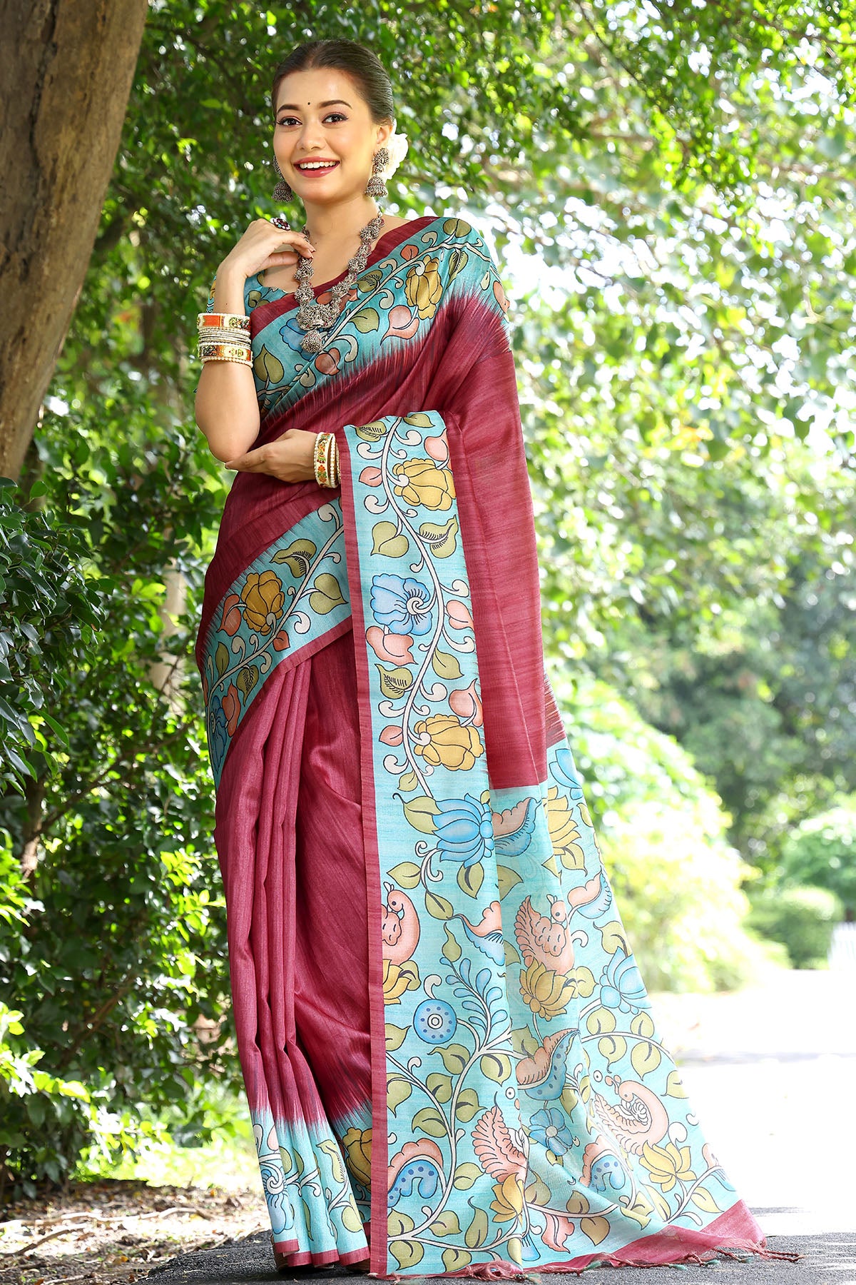 Cotton Silk Red Printed Saree