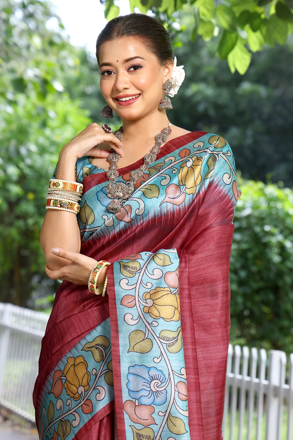 Cotton Silk Red Printed Saree