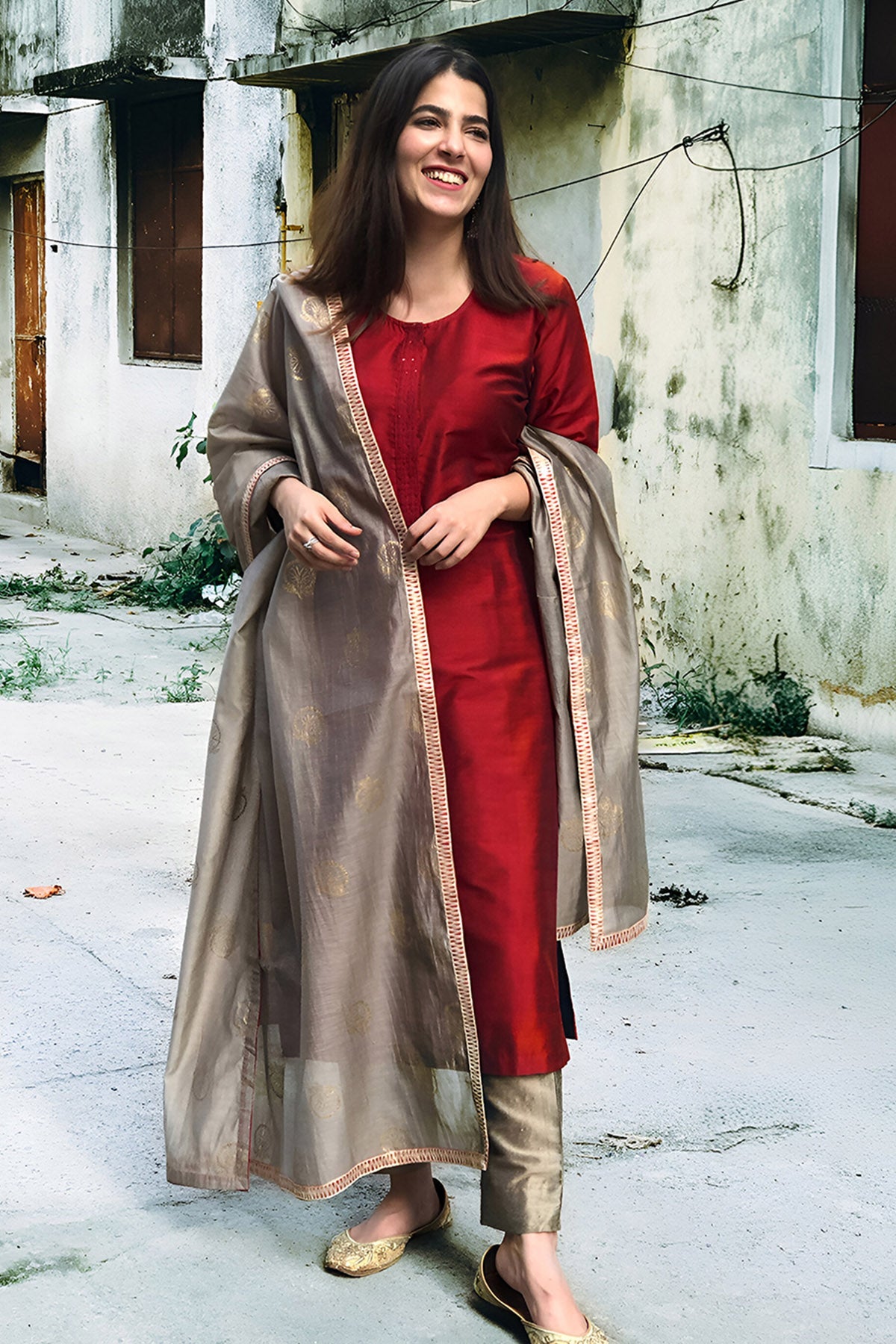 Buy Cotton Silk Straight Kurta Set by The Hemming Bird for Women online at ScrollnShops